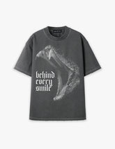 RAW METALS Behind Every Smile Oversized Distressed T-shirt in Charcoal