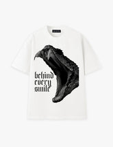 RAW METALS Behind Every Smile Oversized Distressed T-shirt in White
