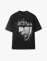 RAW METALS Falling Mask Oversized Distressed T-shirt in Black