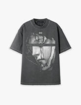 RAW METALS Falling Mask Oversized Distressed T-shirt in Charcoal
