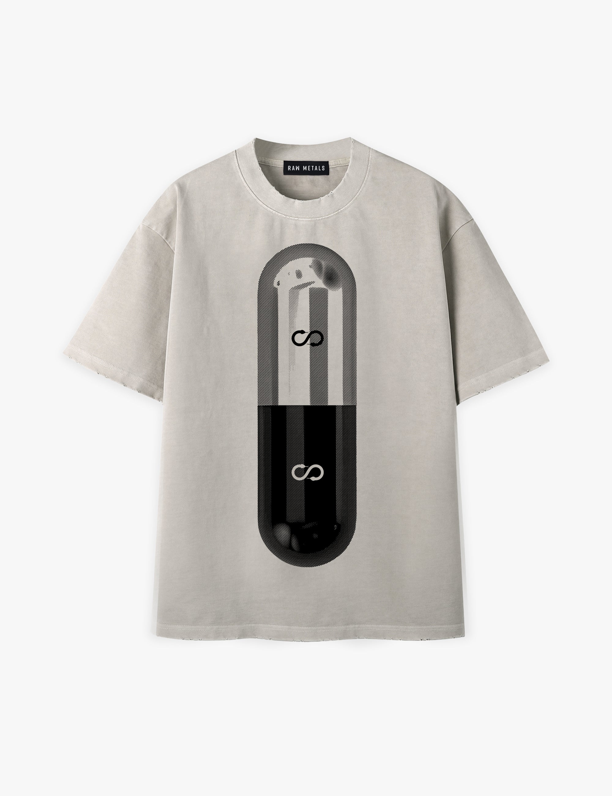 RAW METALS Poison Cure Oversized Distressed T-shirt in Bone