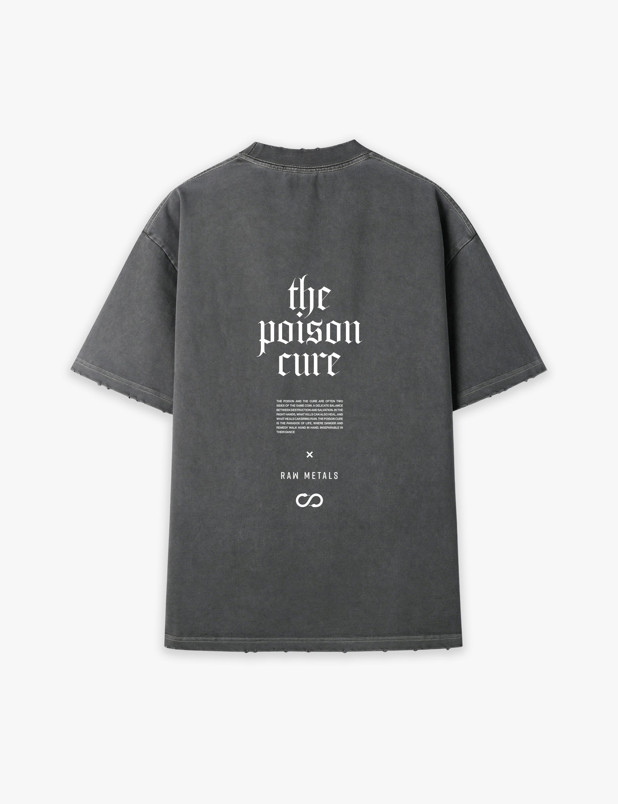 RAW METALS Poison Cure Oversized Distressed T-shirt in Charcoal