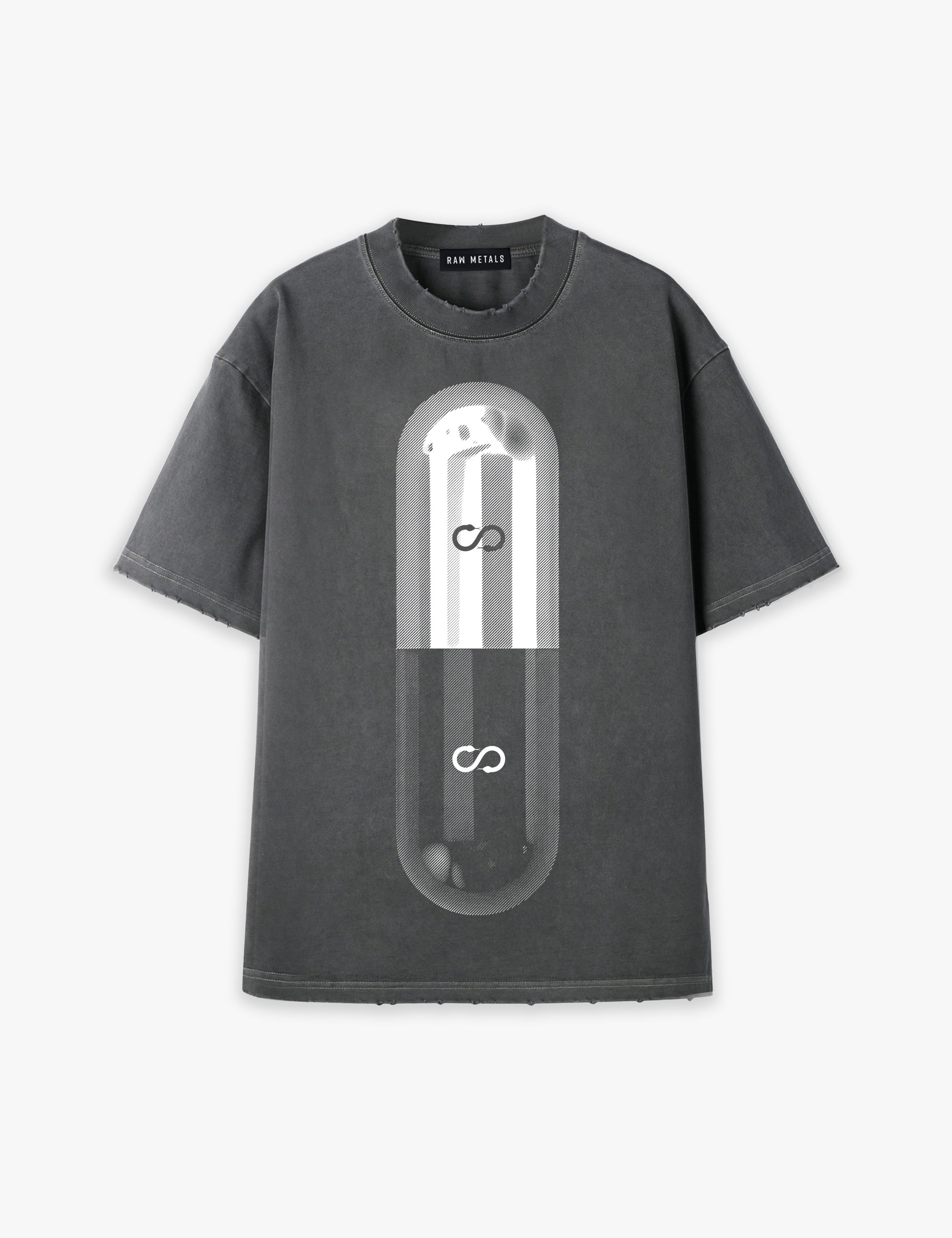 RAW METALS Poison Cure Oversized Distressed T-shirt in Charcoal