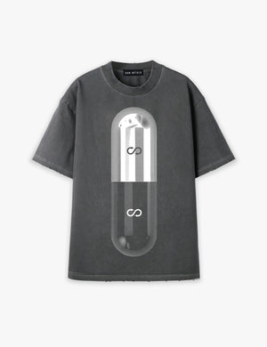 RAW METALS Poison Cure Oversized Distressed T-shirt in Charcoal