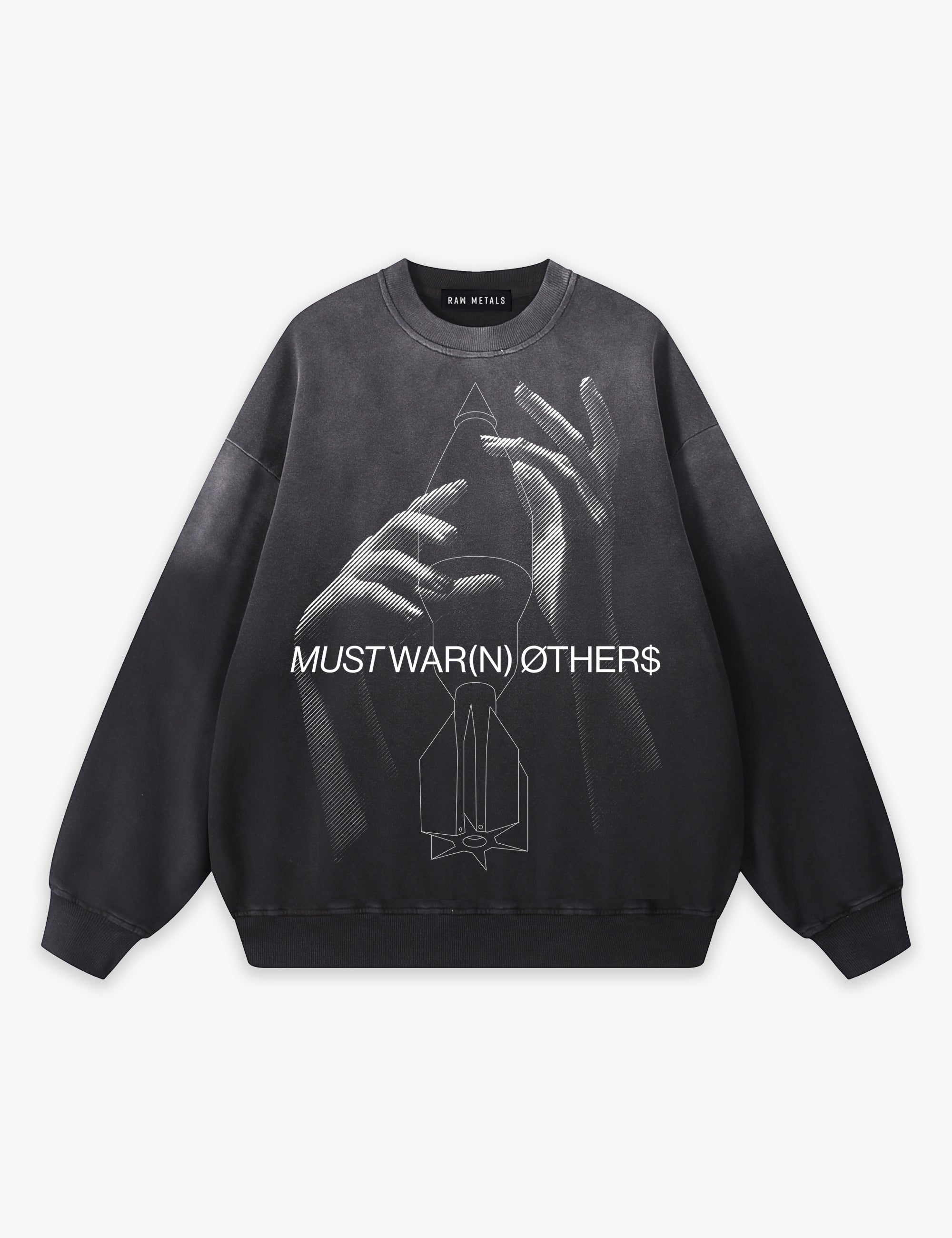 RAW METALS Must Warn Others Faded Sweatshirt in Black