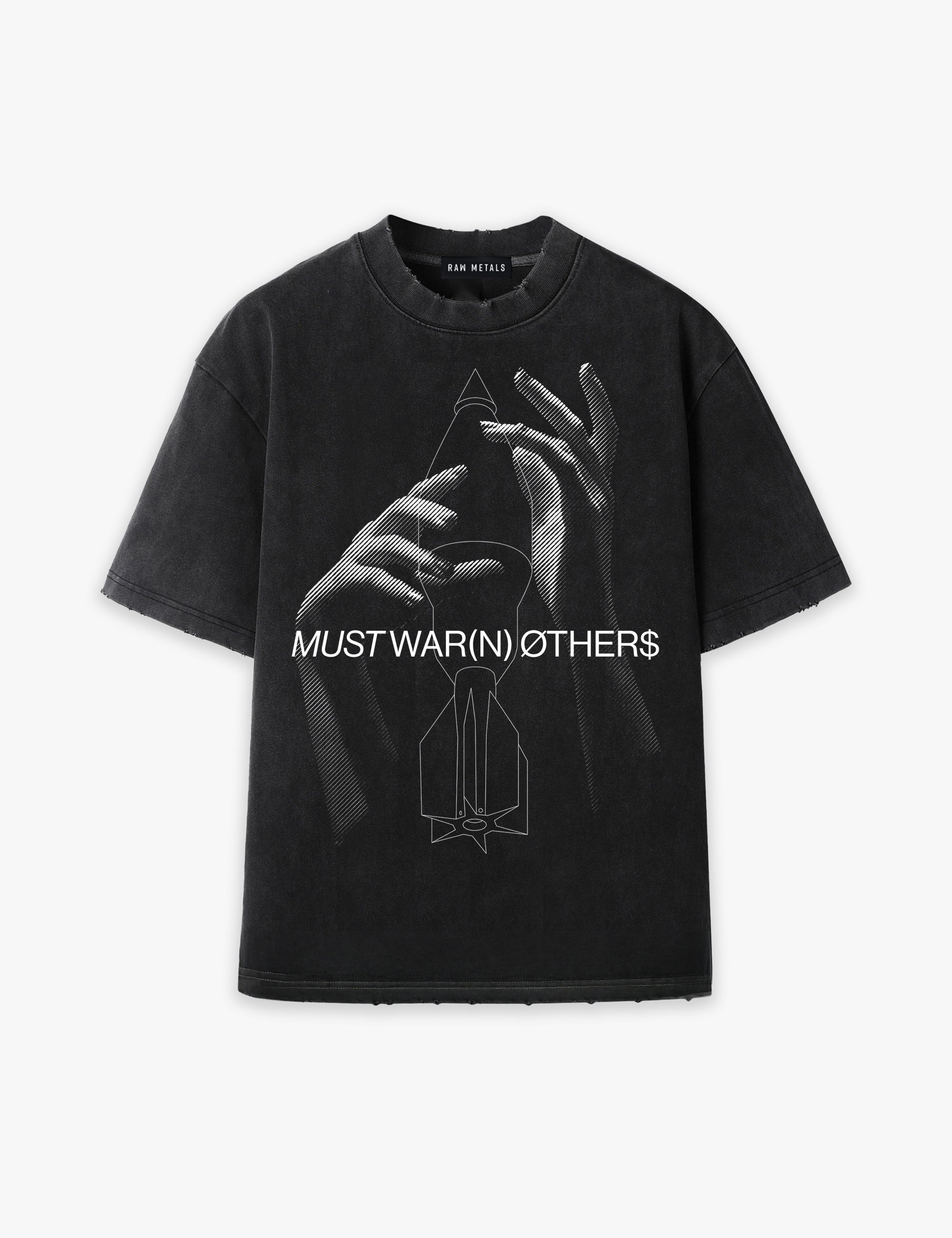 RAW METALS Must Warn Others Oversized Distressed T-shirt in Black