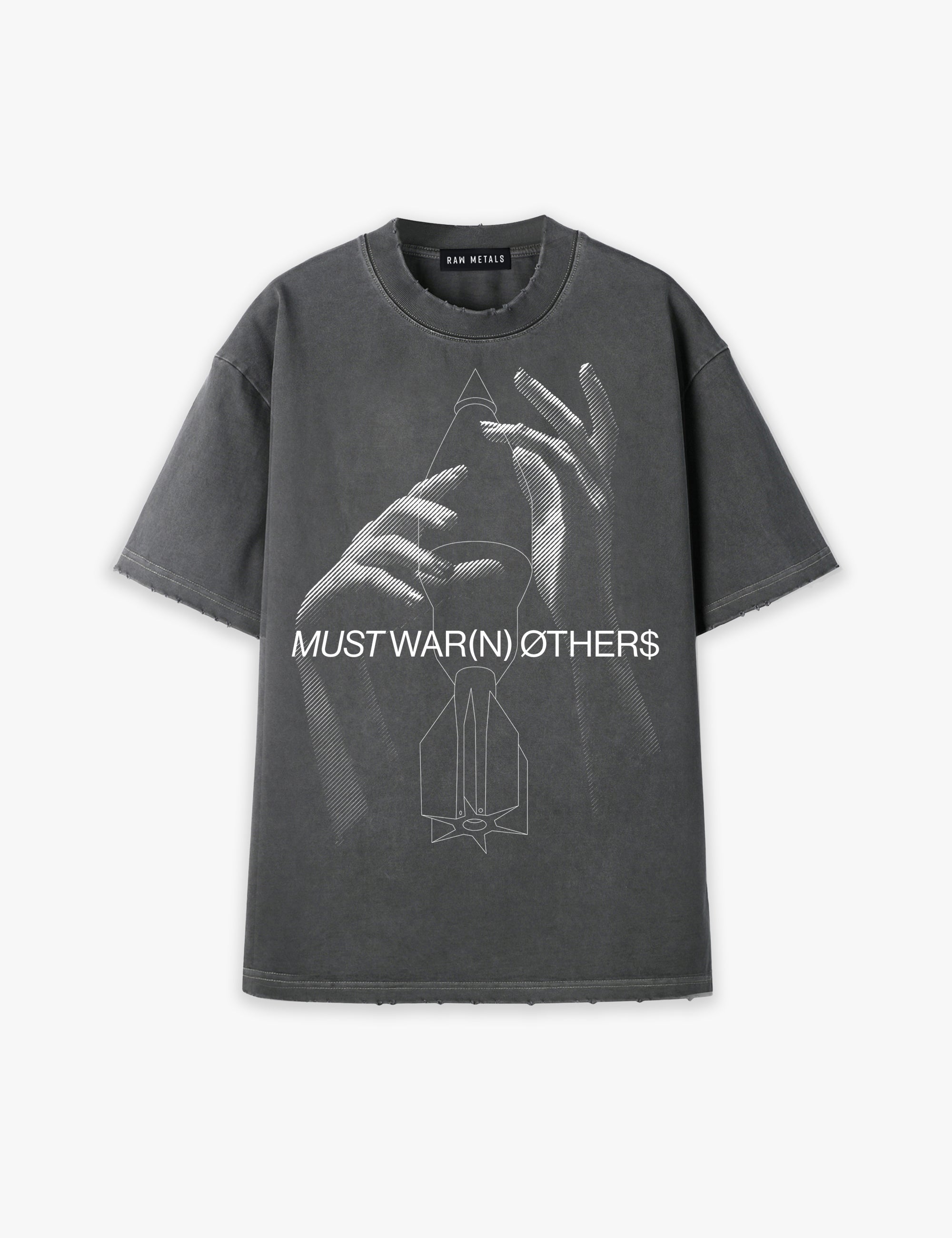RAW METALS Must Warn Others Oversized Distressed T-shirt in Charcoal