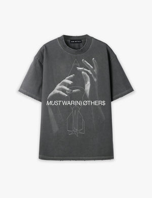 RAW METALS Must Warn Others Oversized Distressed T-shirt in Charcoal
