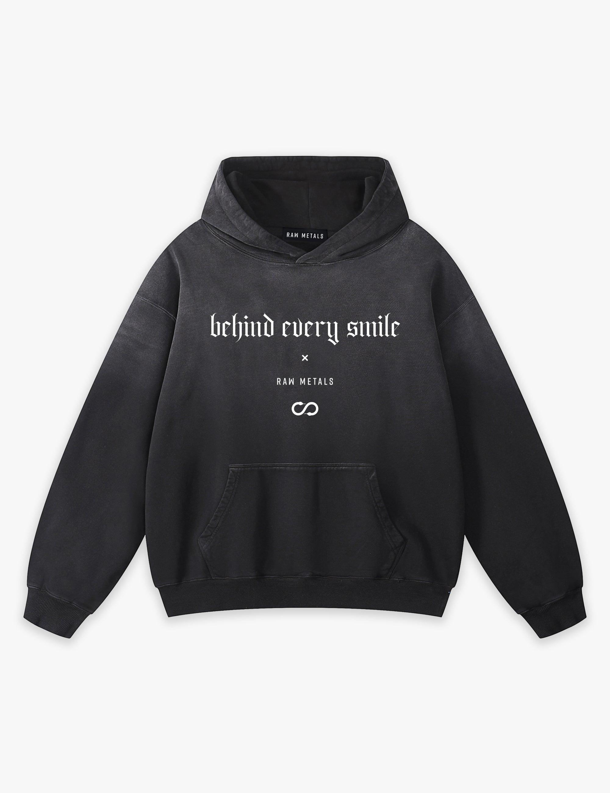 RAW METALS Behind Every Smile Faded Hoodie in Black
