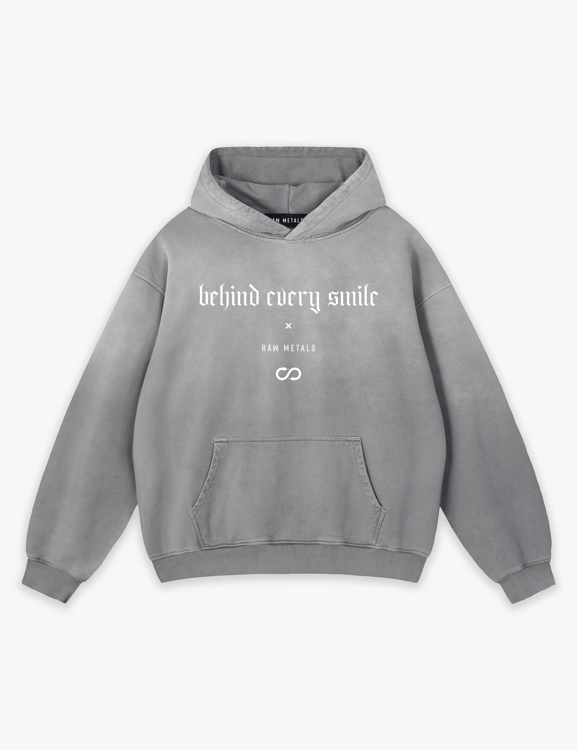 RAW METALS Behind Every Smile Faded Hoodie in Grey