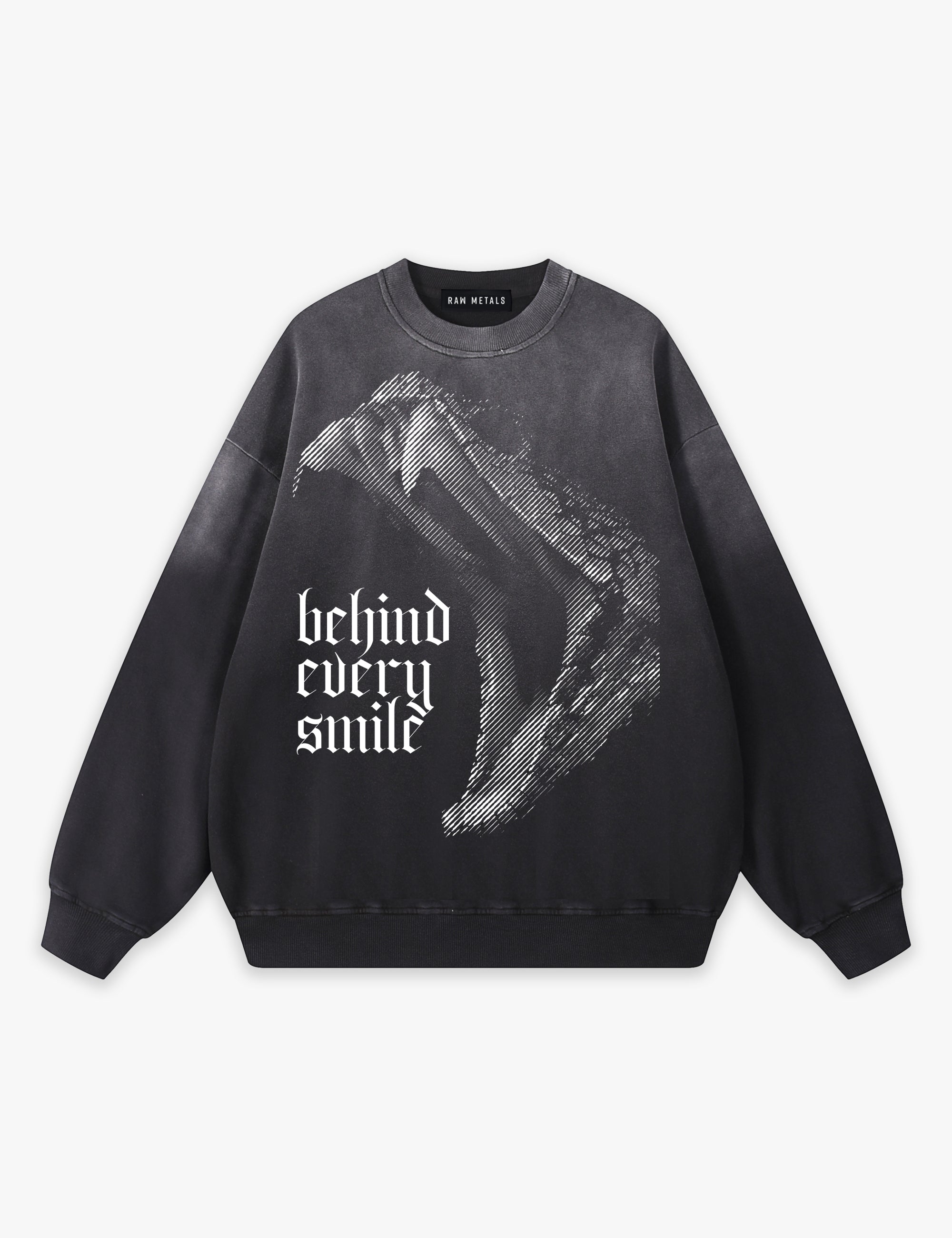 RAW METALS Behind Every Smile Faded Sweatshirt in Black
