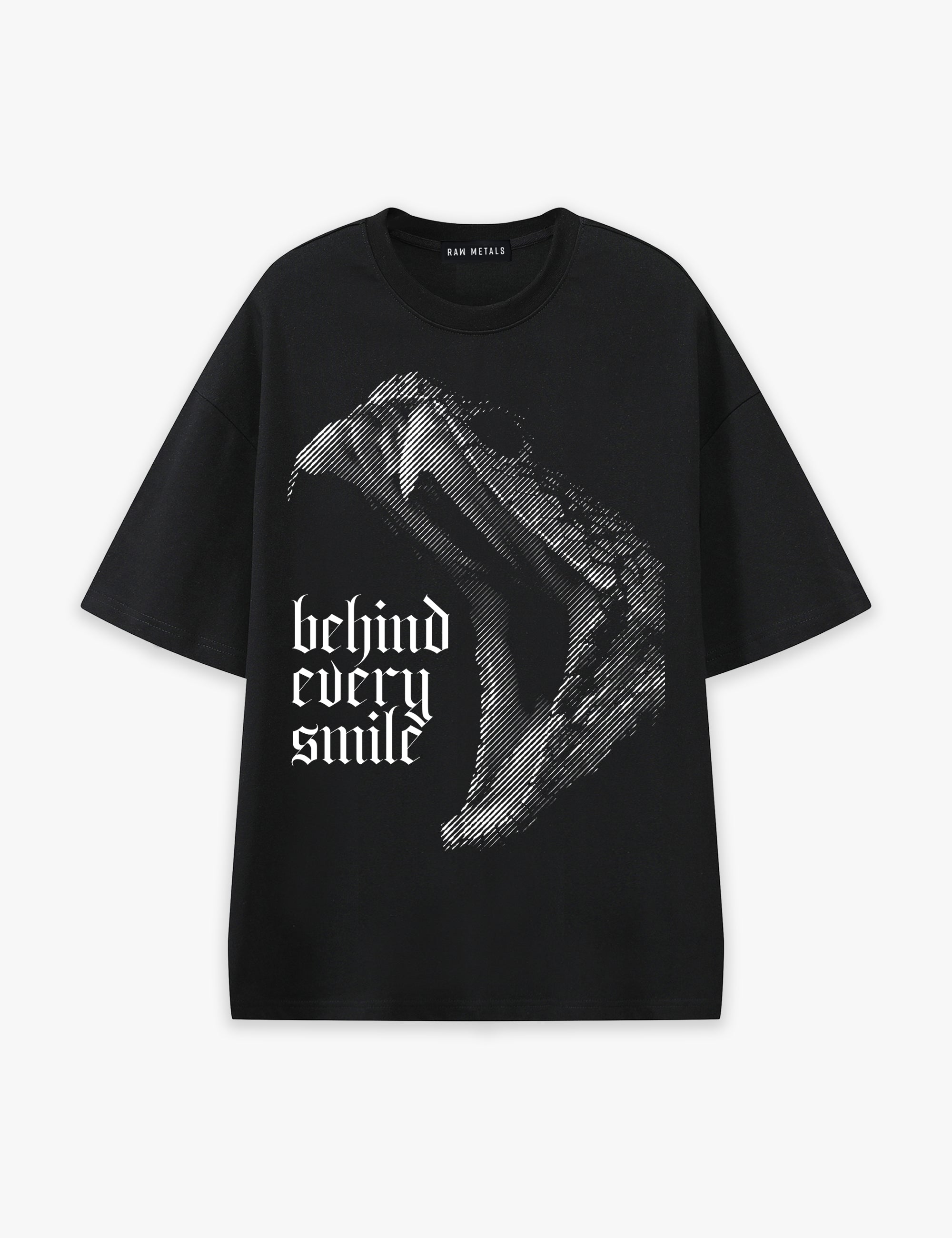 RAW METALS Behind Every Smile Oversized T-shirt in Black