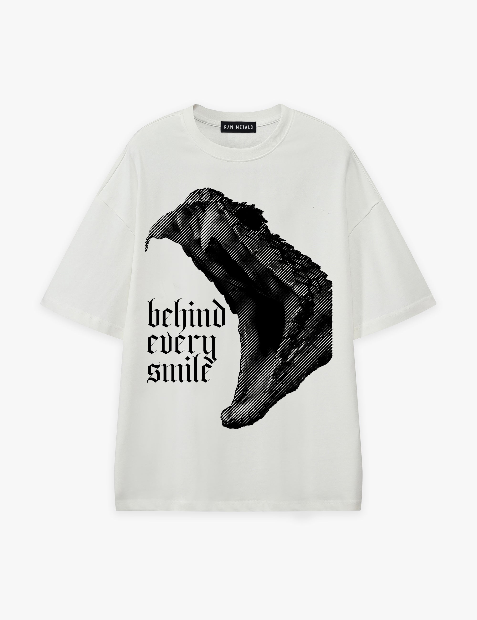 RAW METALS Behind Every Smile Oversized T-shirt in White
