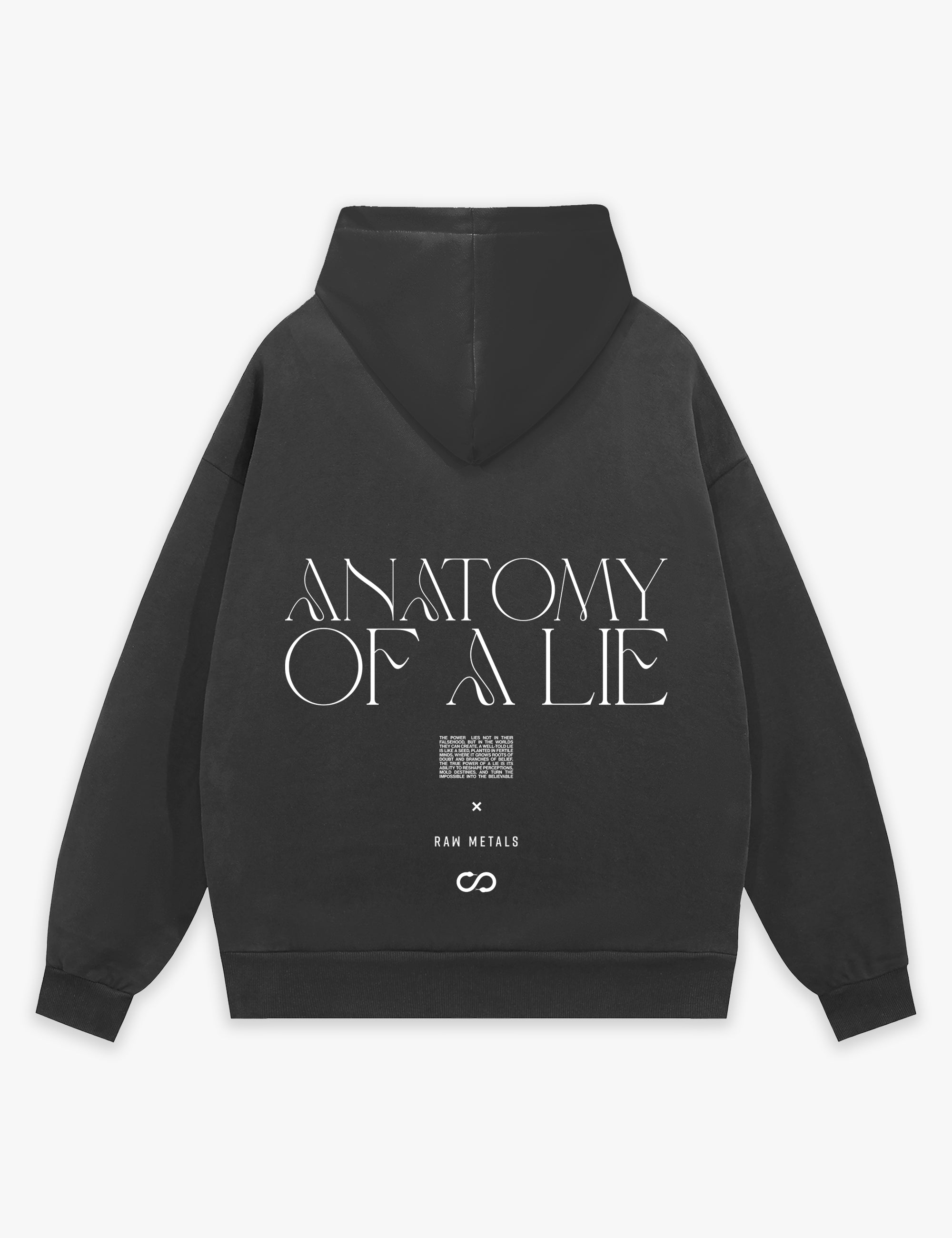 RAW METALS Anatomy of a Lie Hoodie in Charcoal
