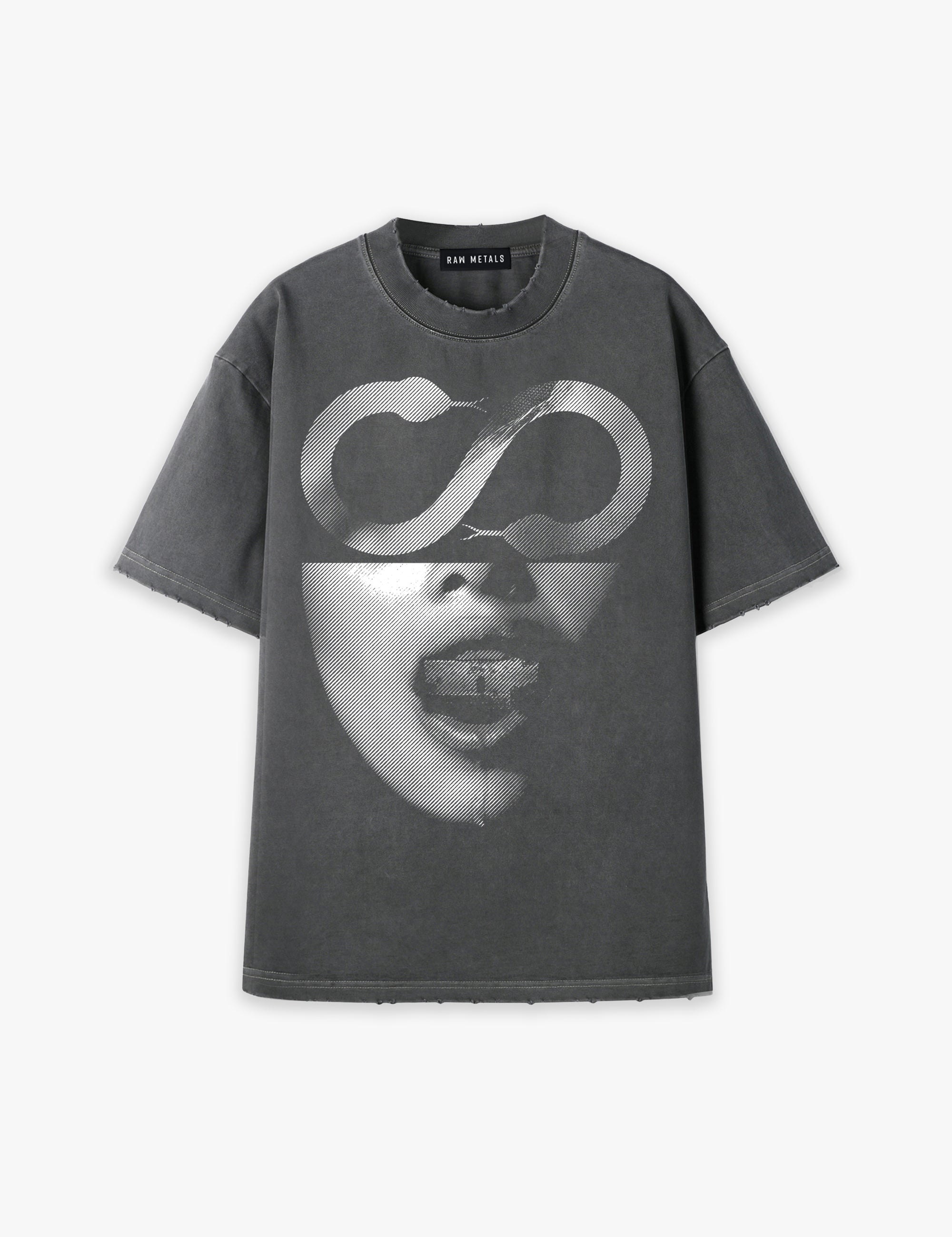 RAW METALS Anatomy of a Lie Oversized Distressed T-shirt in Charcoal