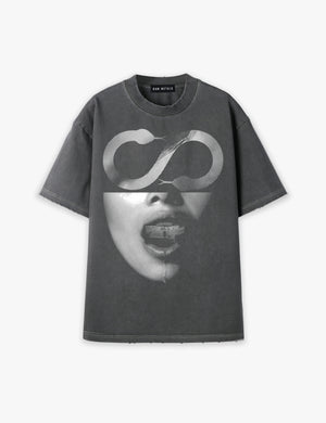 RAW METALS Anatomy of a Lie Oversized Distressed T-shirt in Charcoal