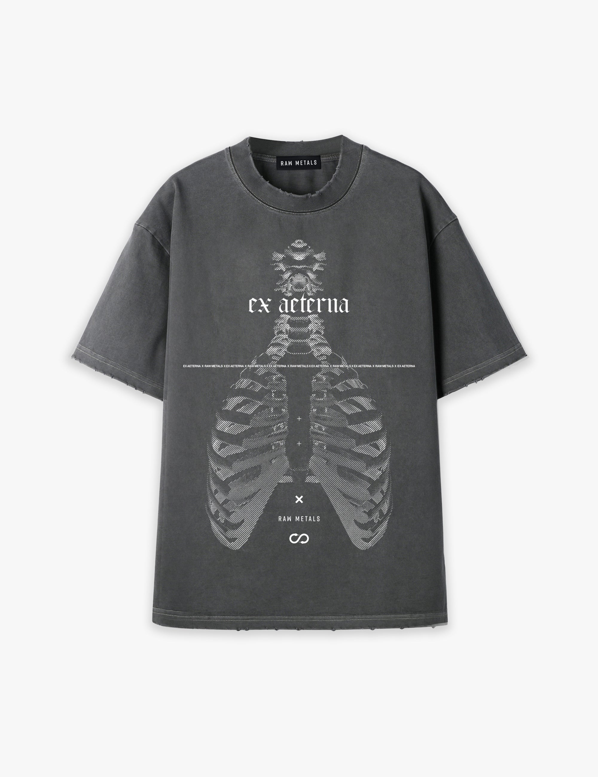 RAW METALS Ex Aeterna Oversized Distressed T-shirt in Charcoal