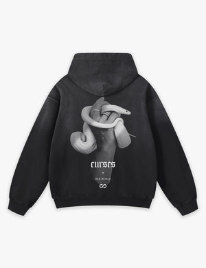 RAW METALS Curses Faded Hoodie in Black