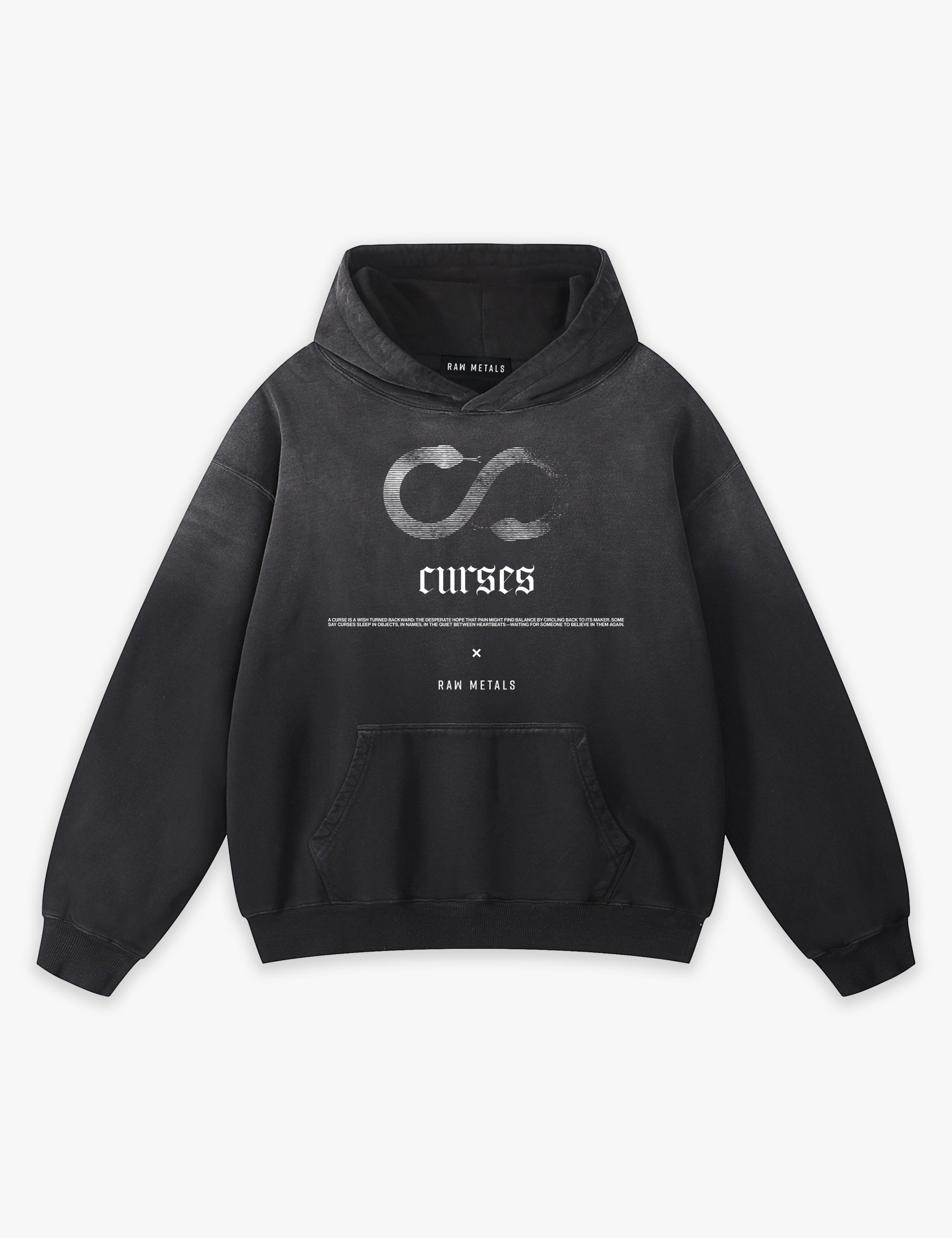 RAW METALS Curses Faded Hoodie in Black