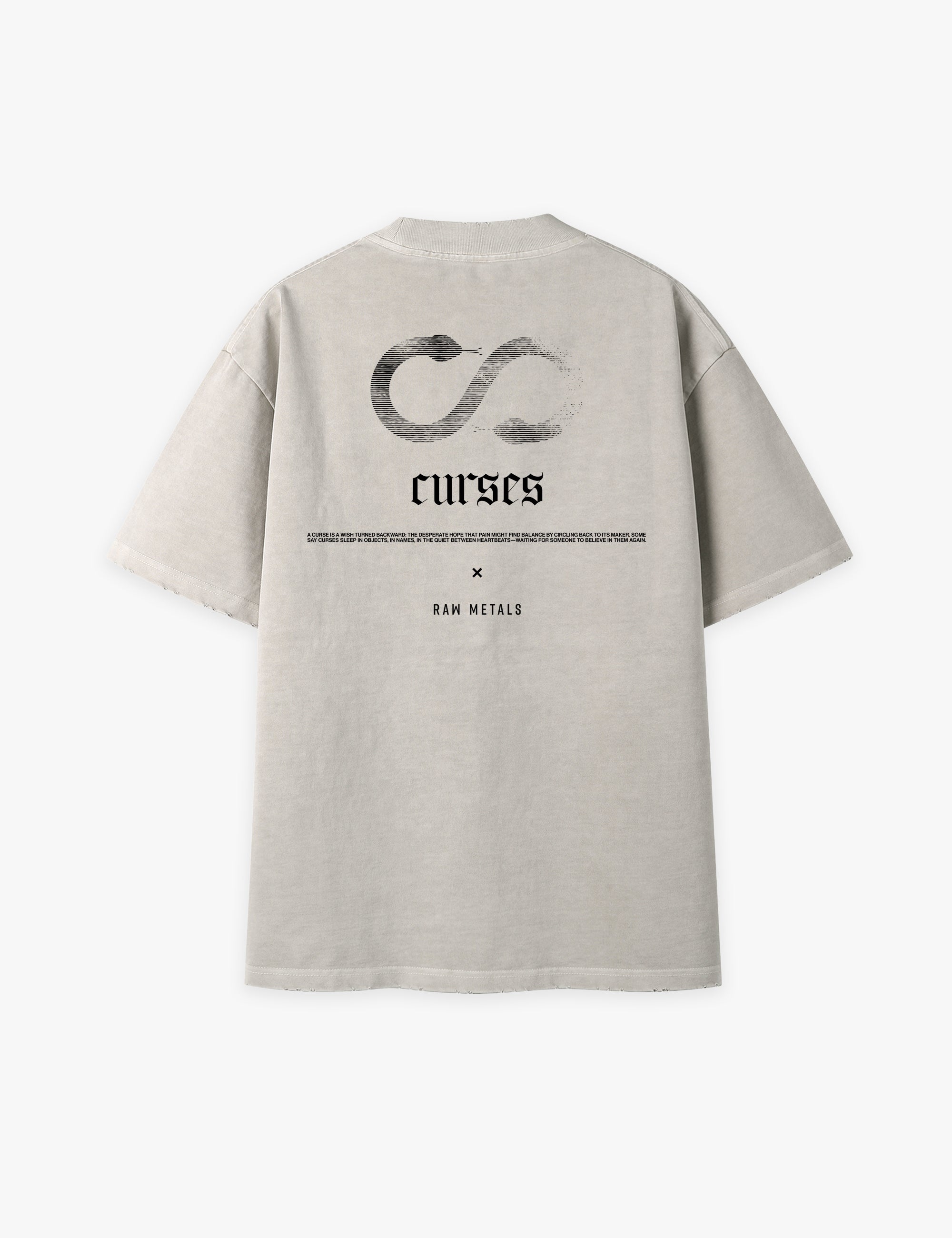 RAW METALS Curses Oversized Distressed T-shirt in Bone