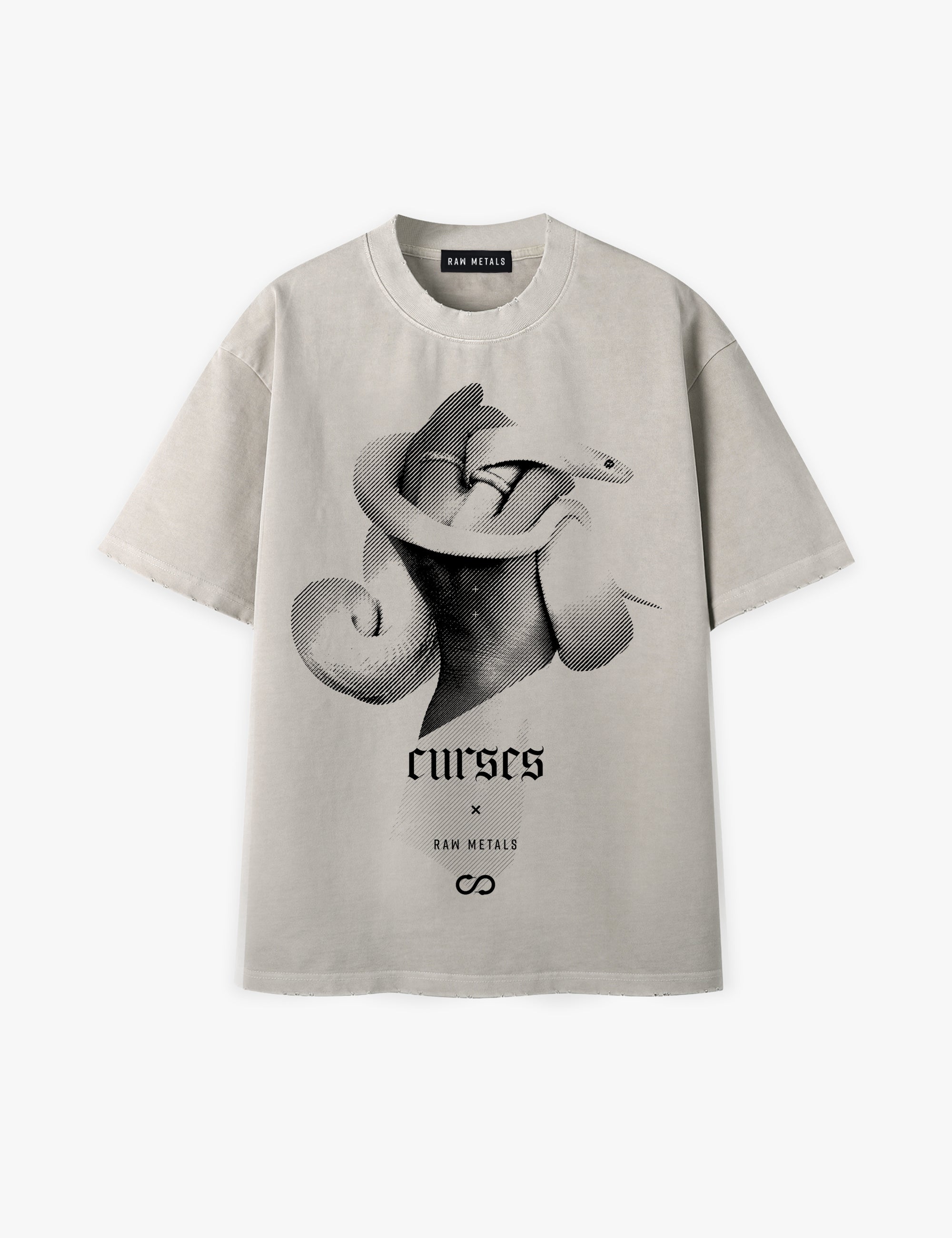 RAW METALS Curses Oversized Distressed T-shirt in Bone