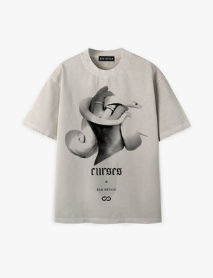 RAW METALS Curses Oversized Distressed T-shirt in Bone