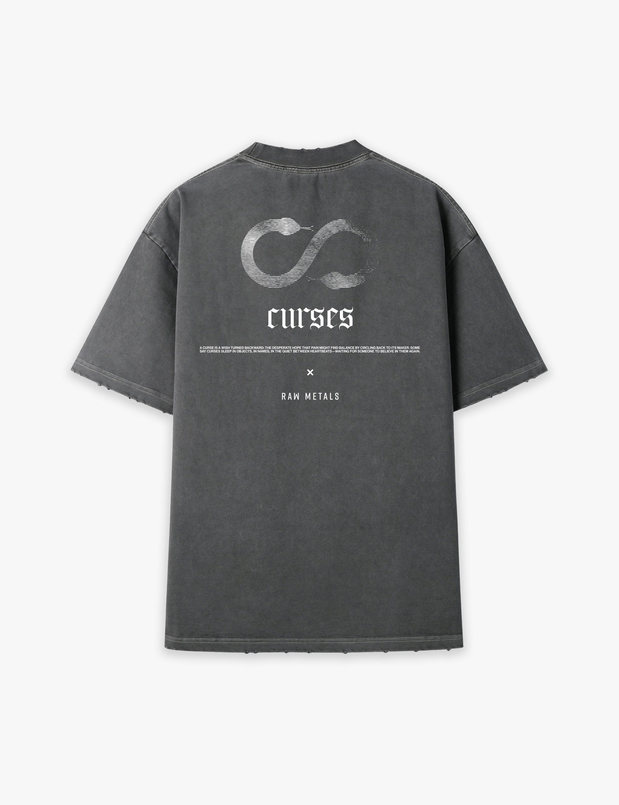 RAW METALS Curses Oversized Distressed T-shirt in Charcoal
