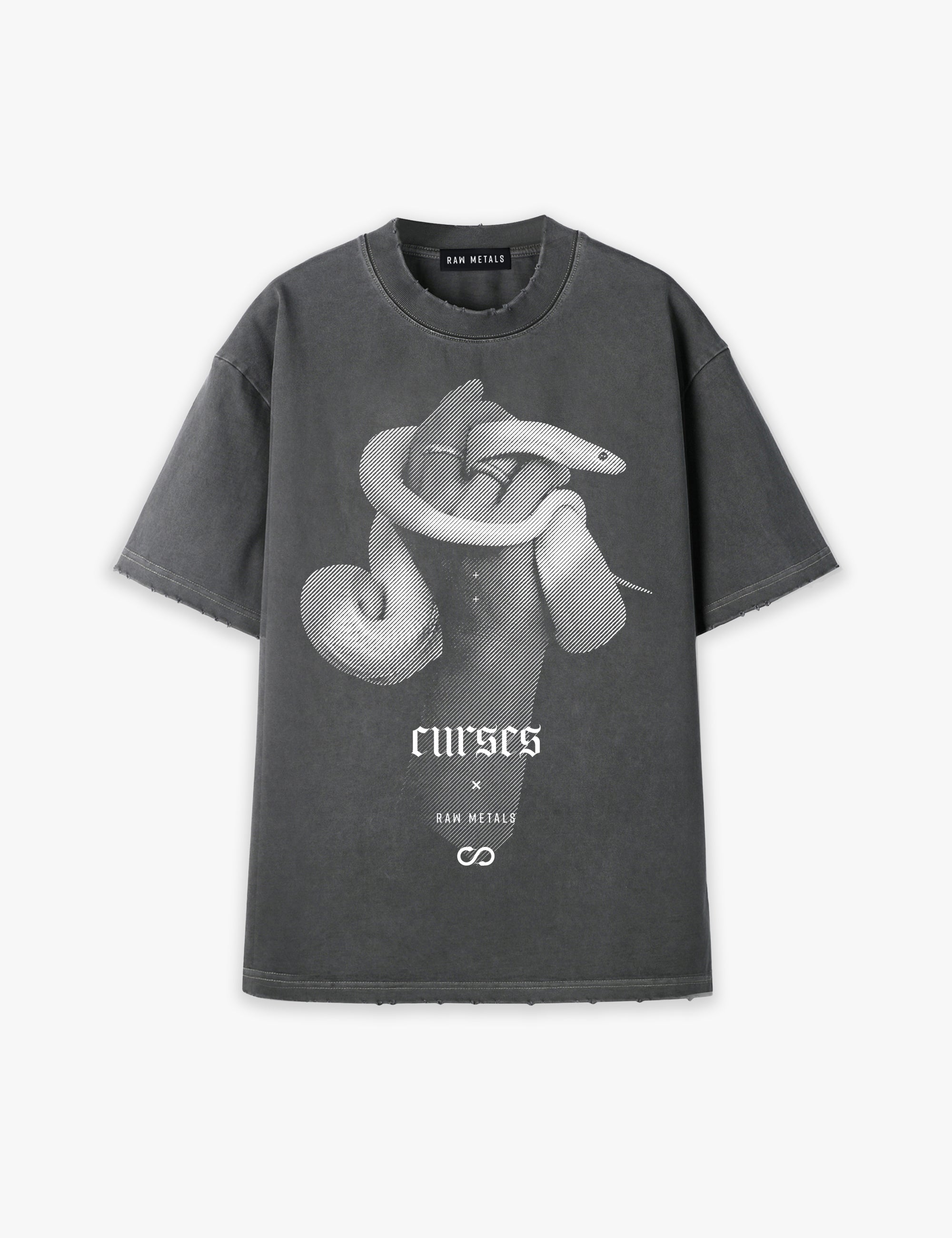 RAW METALS Curses Oversized Distressed T-shirt in Charcoal