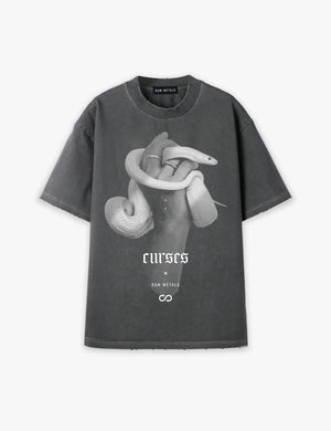 RAW METALS Curses Oversized Distressed T-shirt in Charcoal