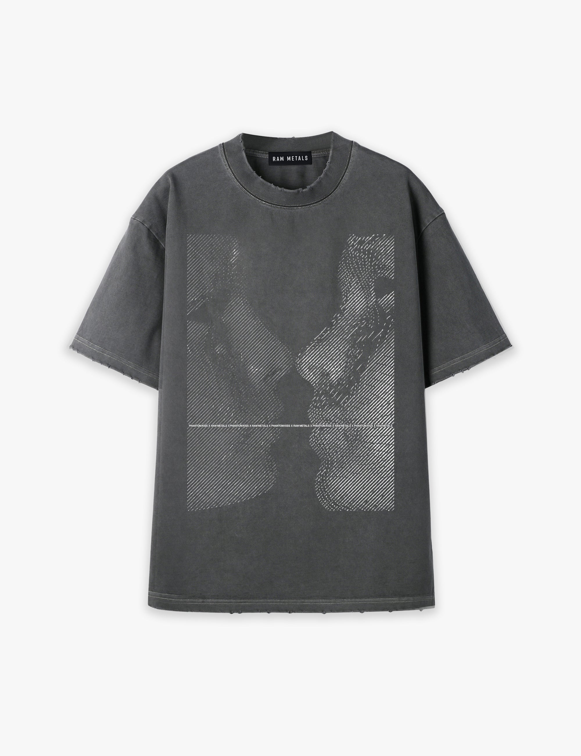 RAW METALS Phantom Kiss Oversized Distressed T-shirt in Charcoal
