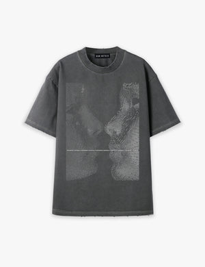 RAW METALS Phantom Kiss Oversized Distressed T-shirt in Charcoal
