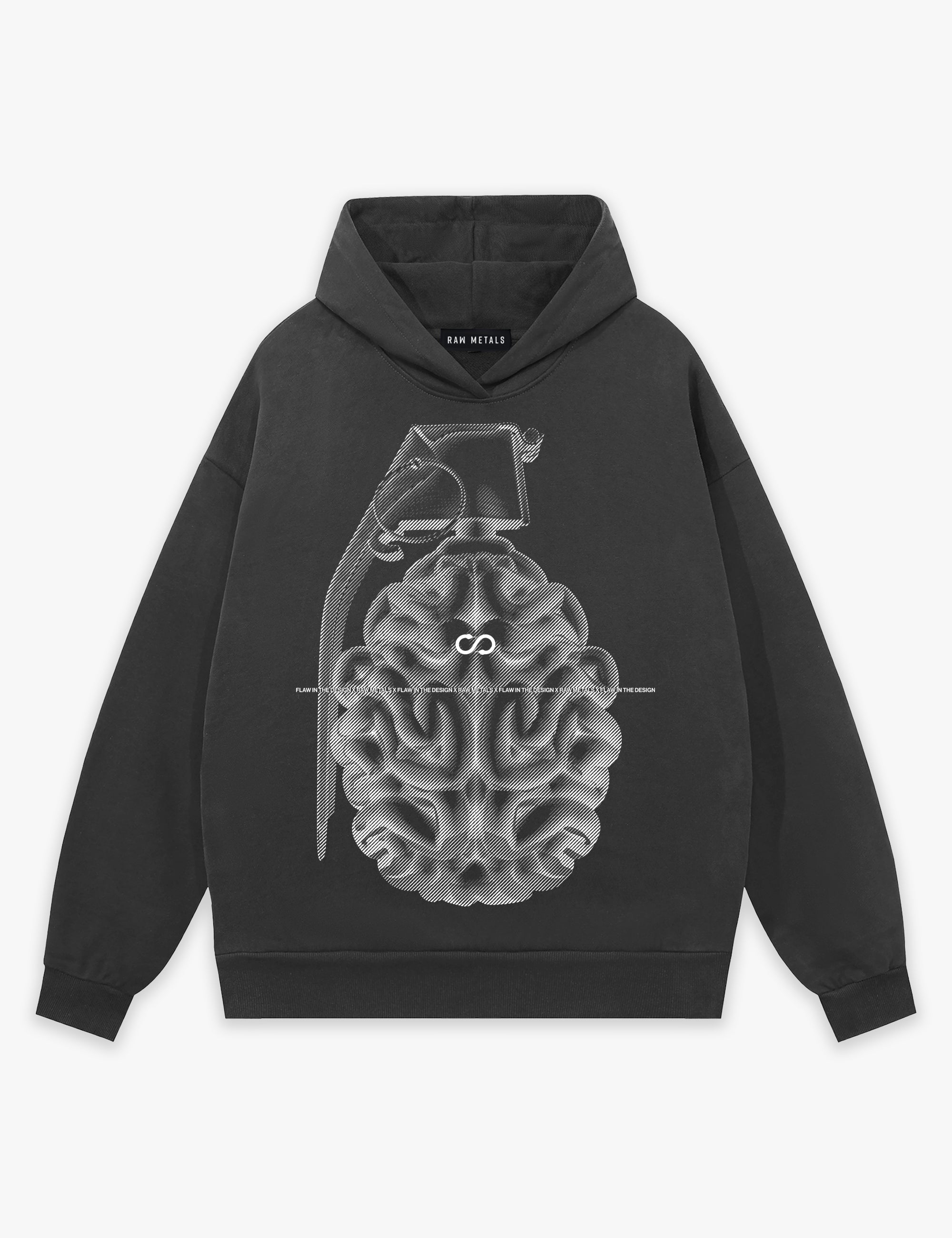 RAW METALS Flaw in the Design Hoodie in Charcoal