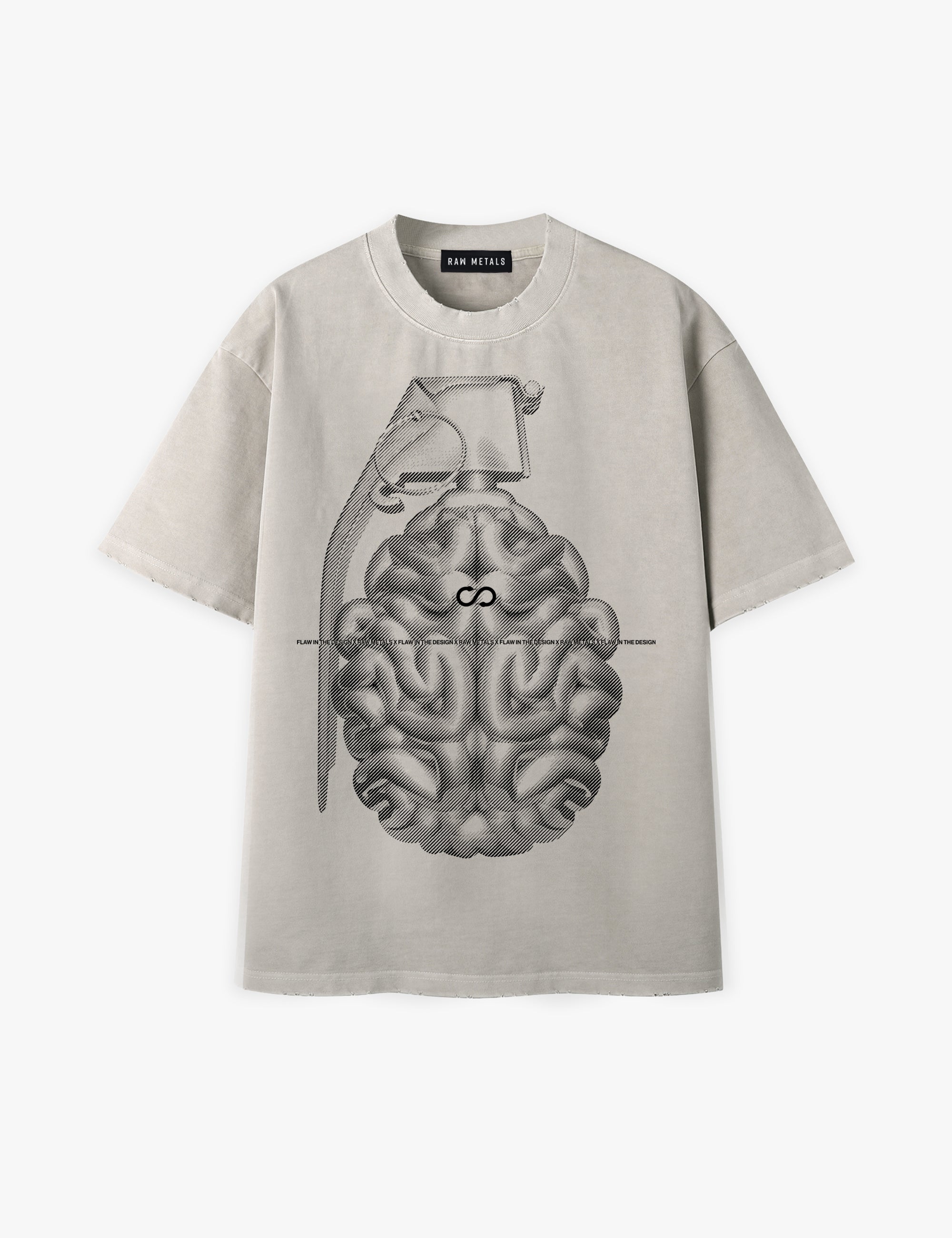 RAW METALS Flaw in the Design Oversized Distressed T-shirt in Bone