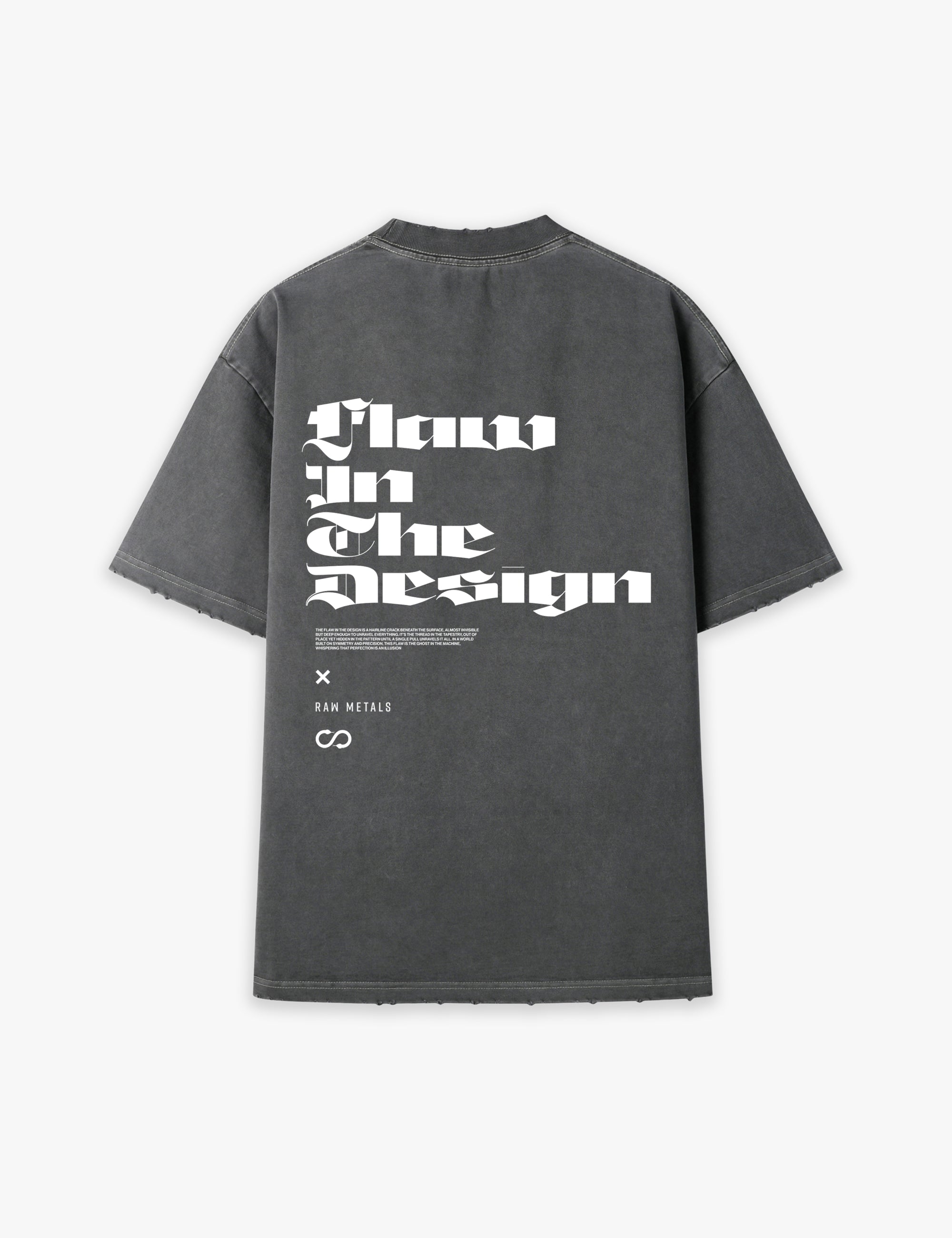 RAW METALS Flaw in the Design Oversized Distressed T-shirt in Charcoal