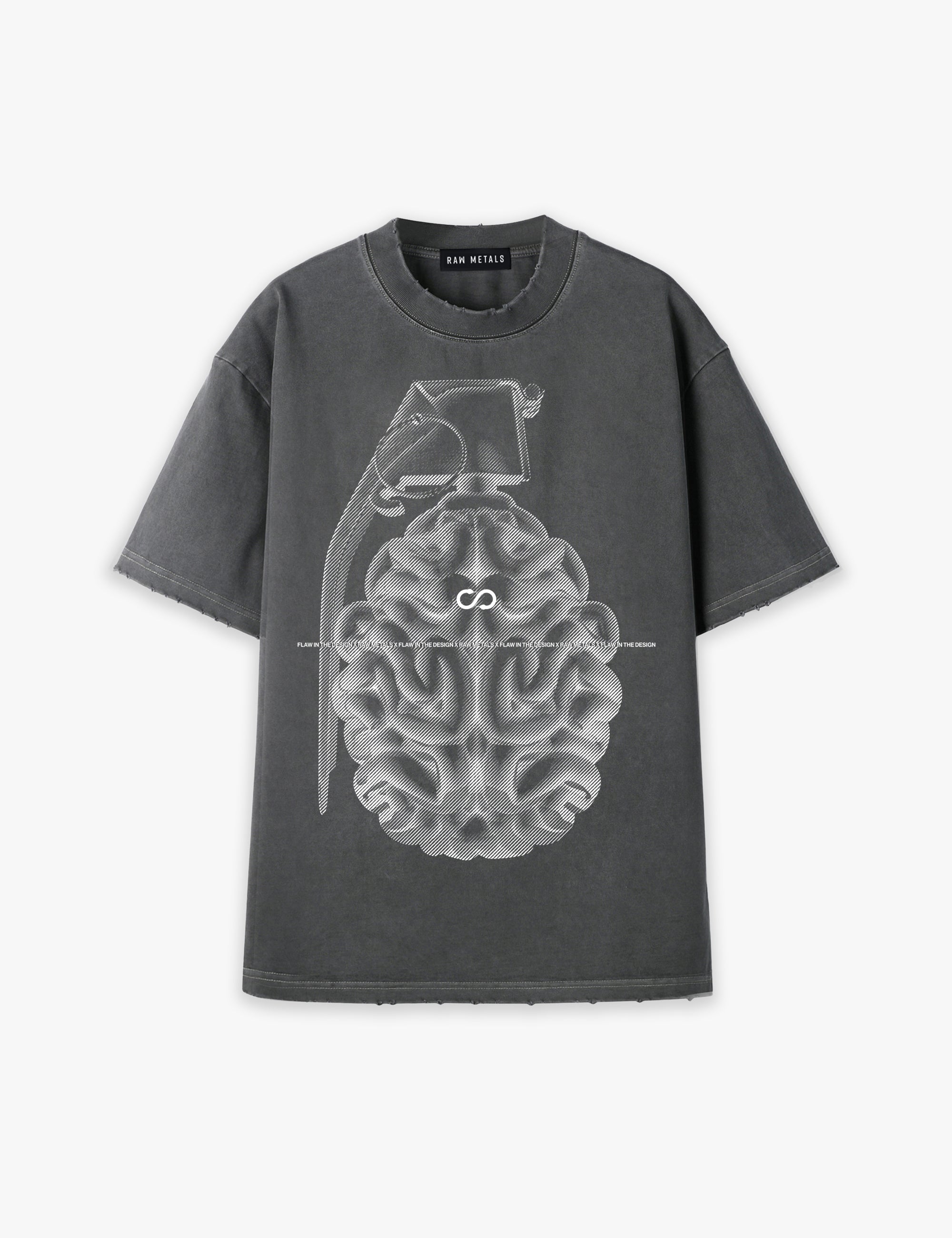 RAW METALS Flaw in the Design Oversized Distressed T-shirt in Charcoal