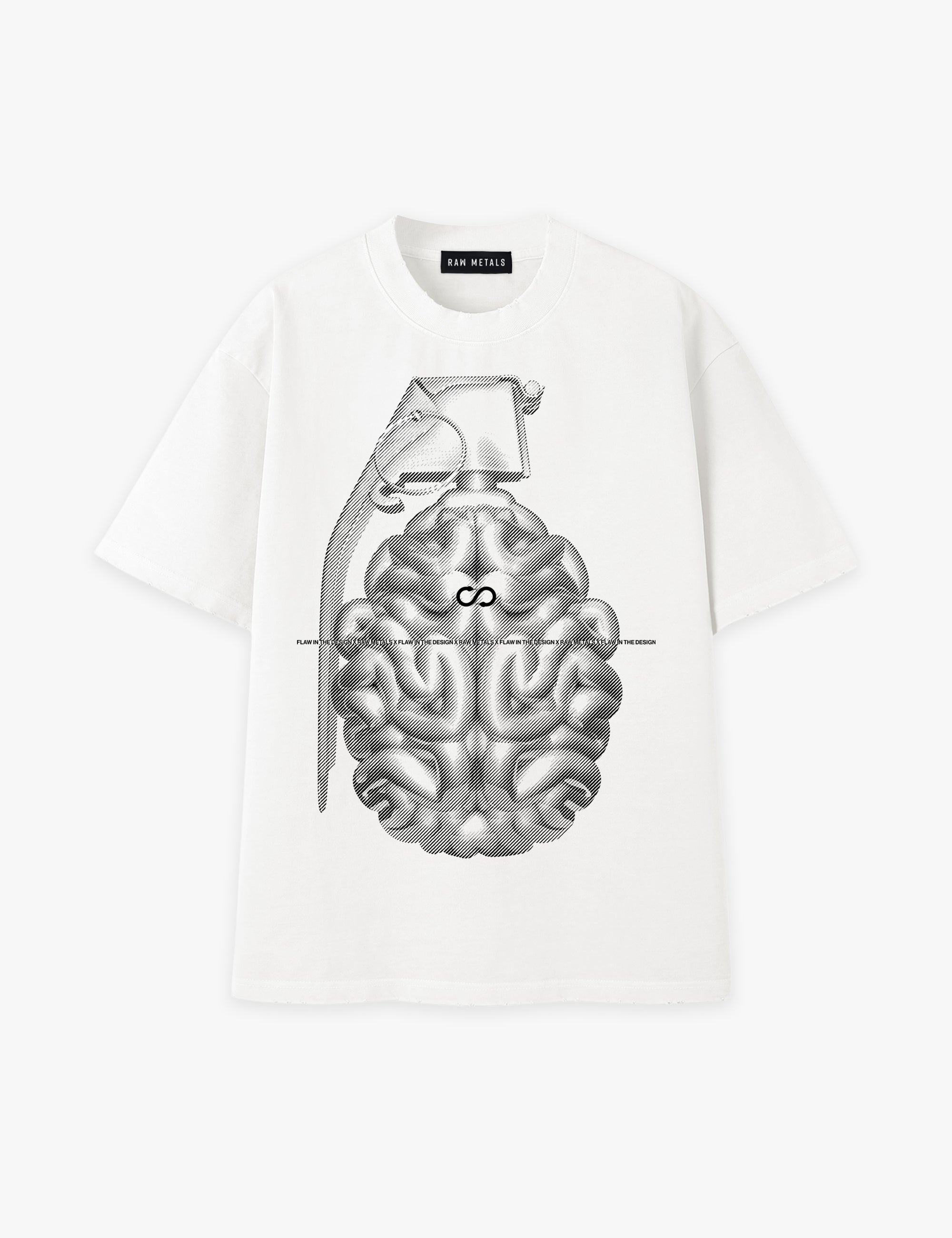RAW METALS Flaw in the Design Oversized Distressed T-shirt in White