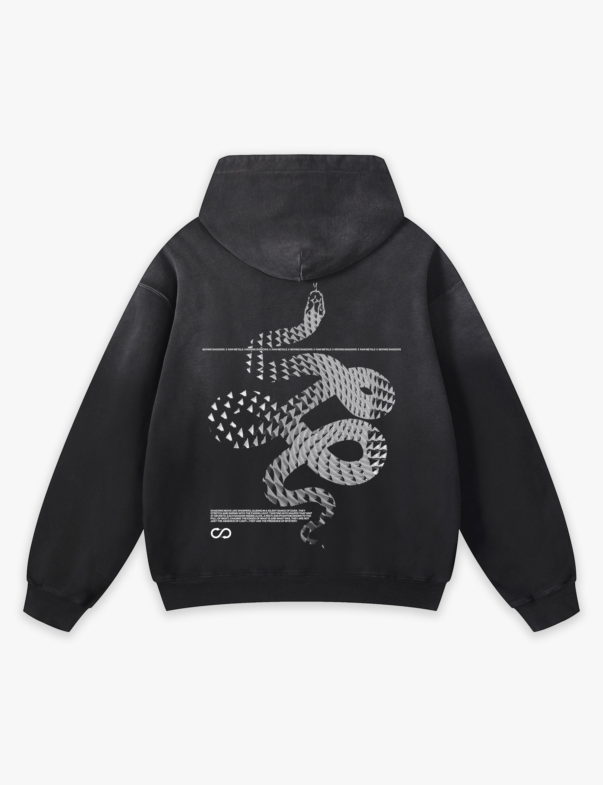 RAW METALS Moving Shadows Faded Hoodie in Black