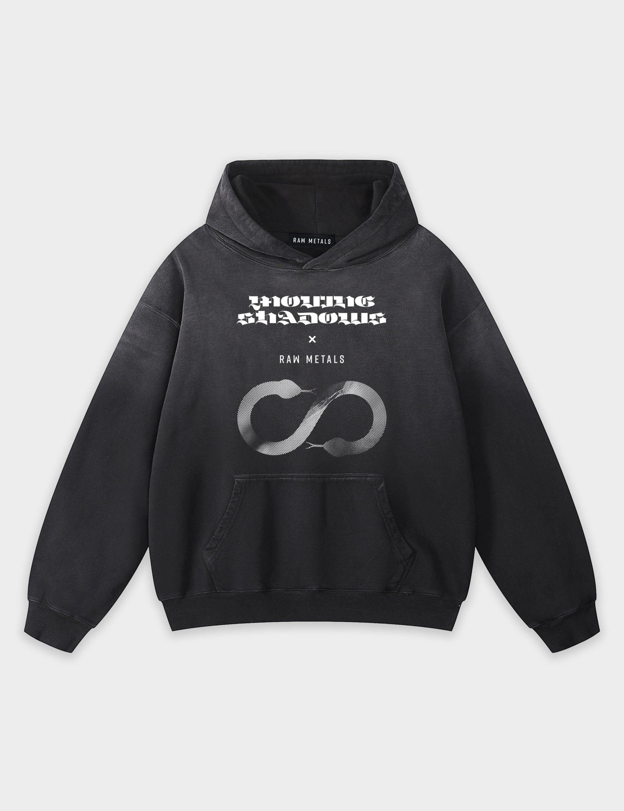 RAW METALS Moving Shadows Faded Hoodie in Black