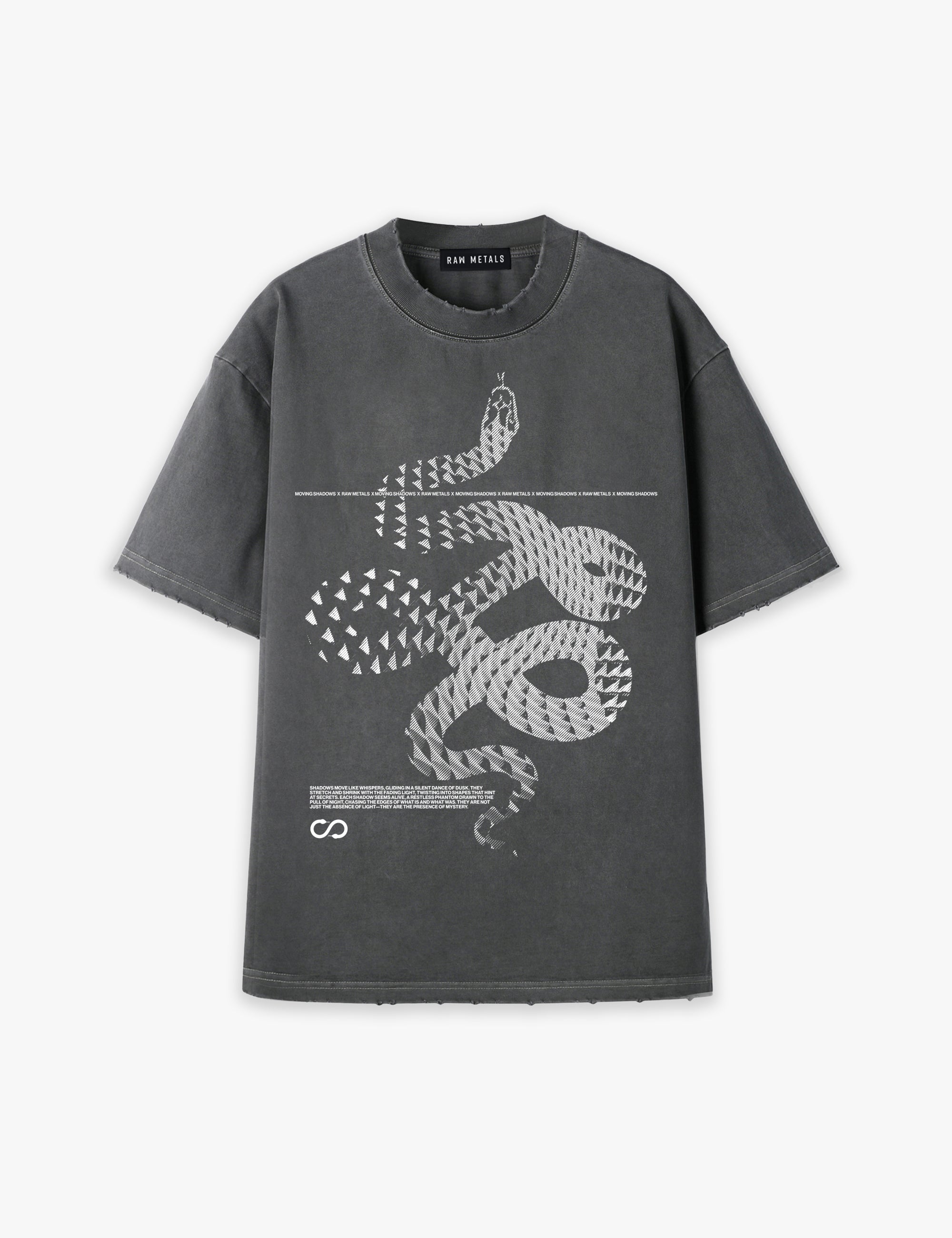 RAW METALS Moving Shadows Oversized Distressed T-shirt in Charcoal