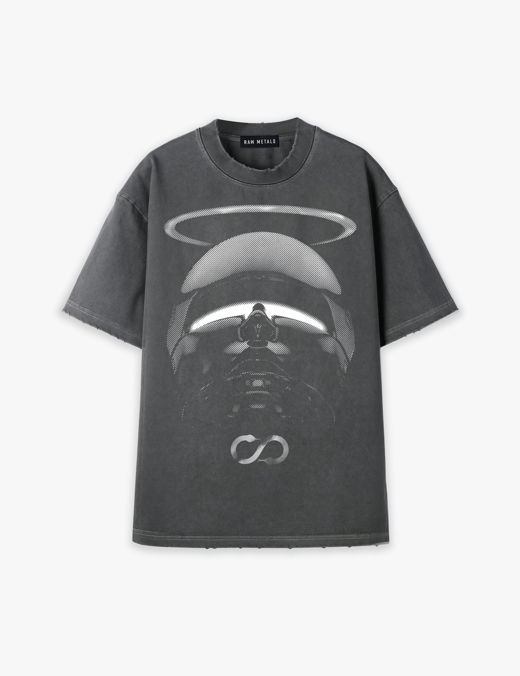 RAW METALS Vanishing Line Oversized Distressed T-shirt in Charcoal