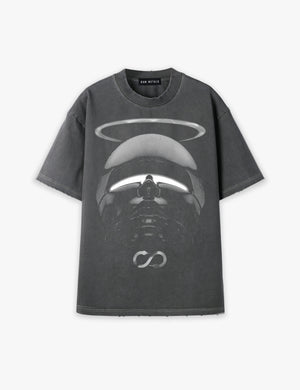 RAW METALS Vanishing Line Oversized Distressed T-shirt in Charcoal