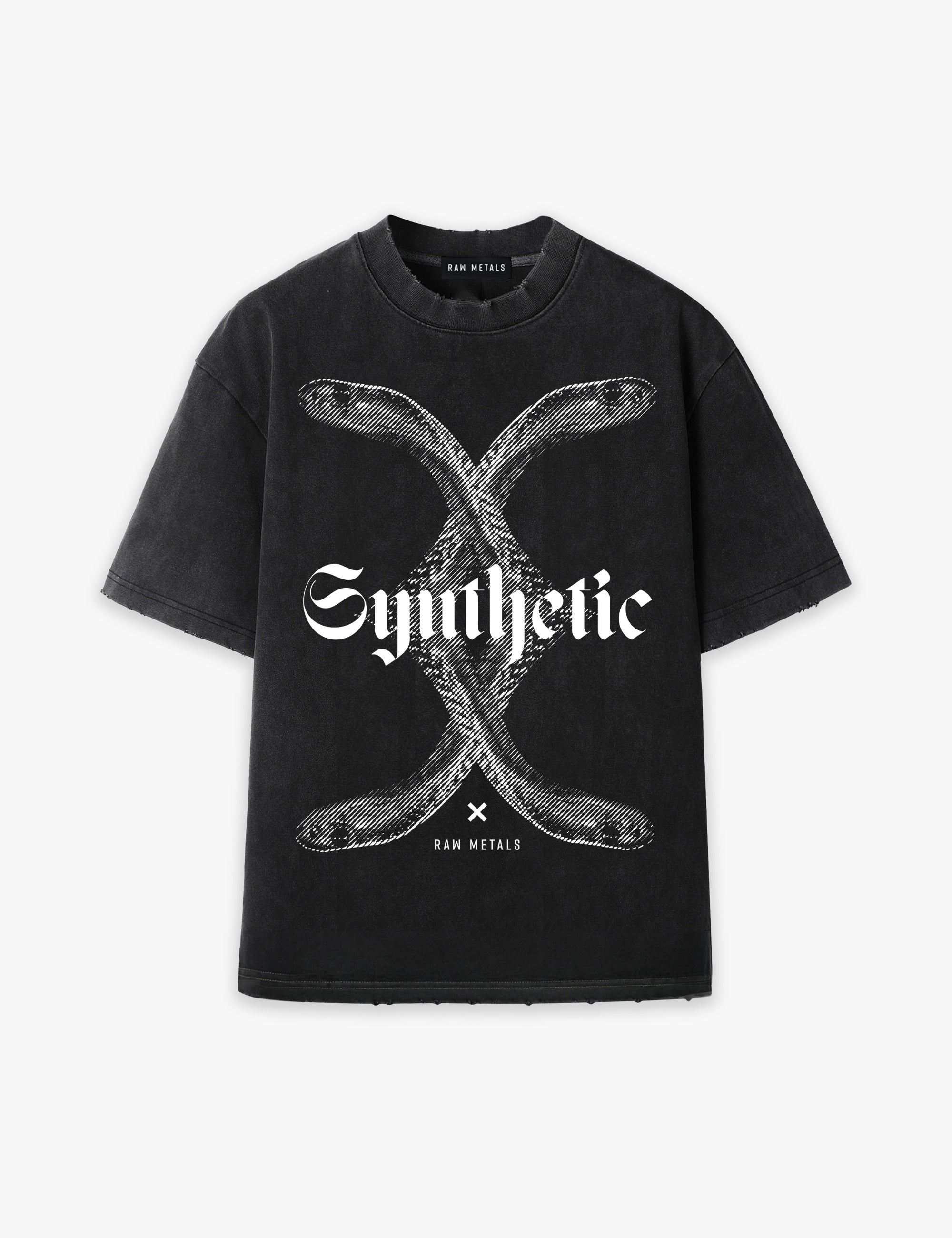 RAW METALS Synthetic Oversized Distressed T-shirt in Black