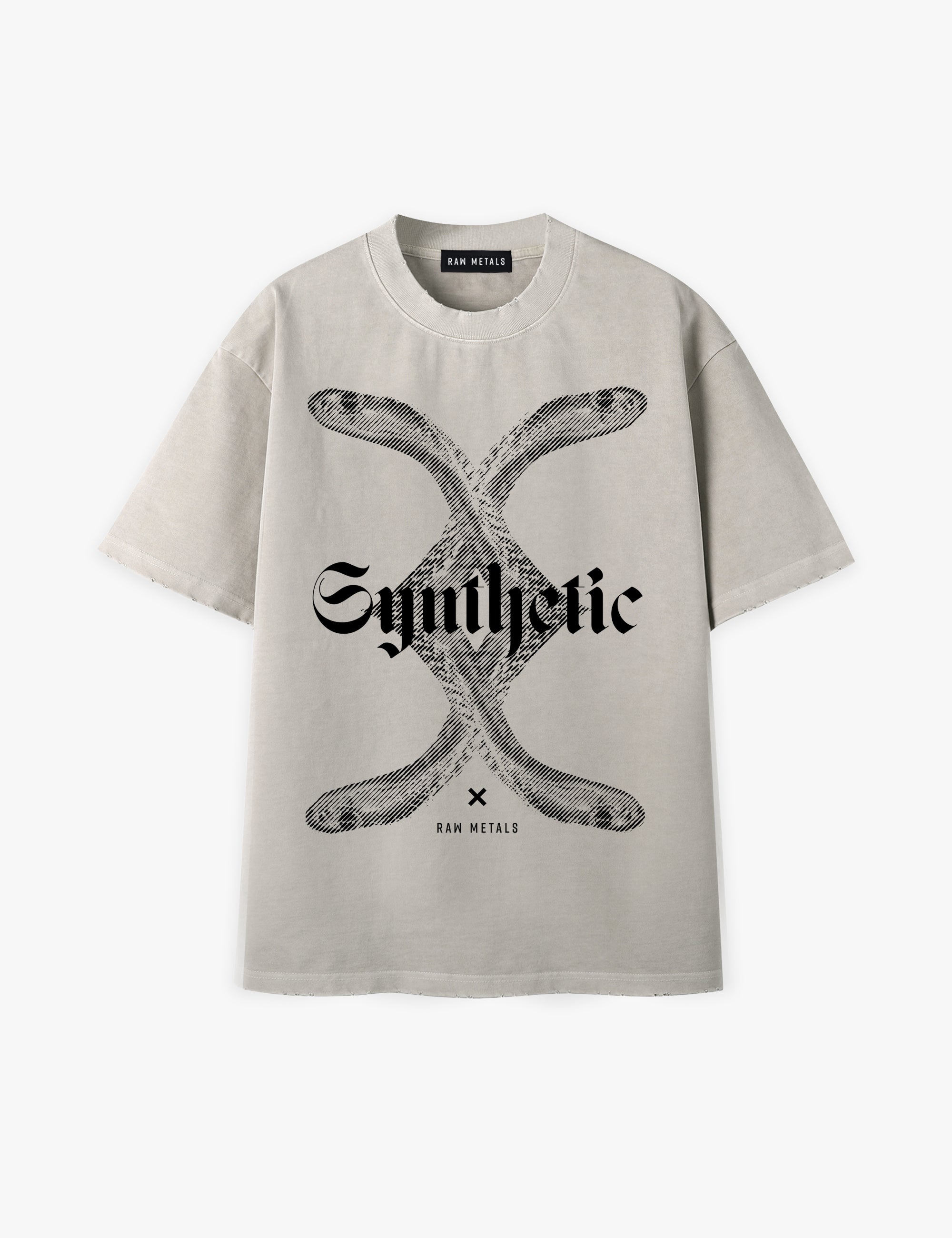 RAW METALS Synthetic Oversized Distressed T-shirt in Bone