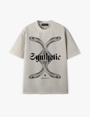 RAW METALS Synthetic Oversized Distressed T-shirt in Bone
