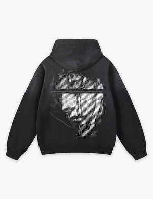 RAW METALS Falling Mask Faded Hoodie in Black
