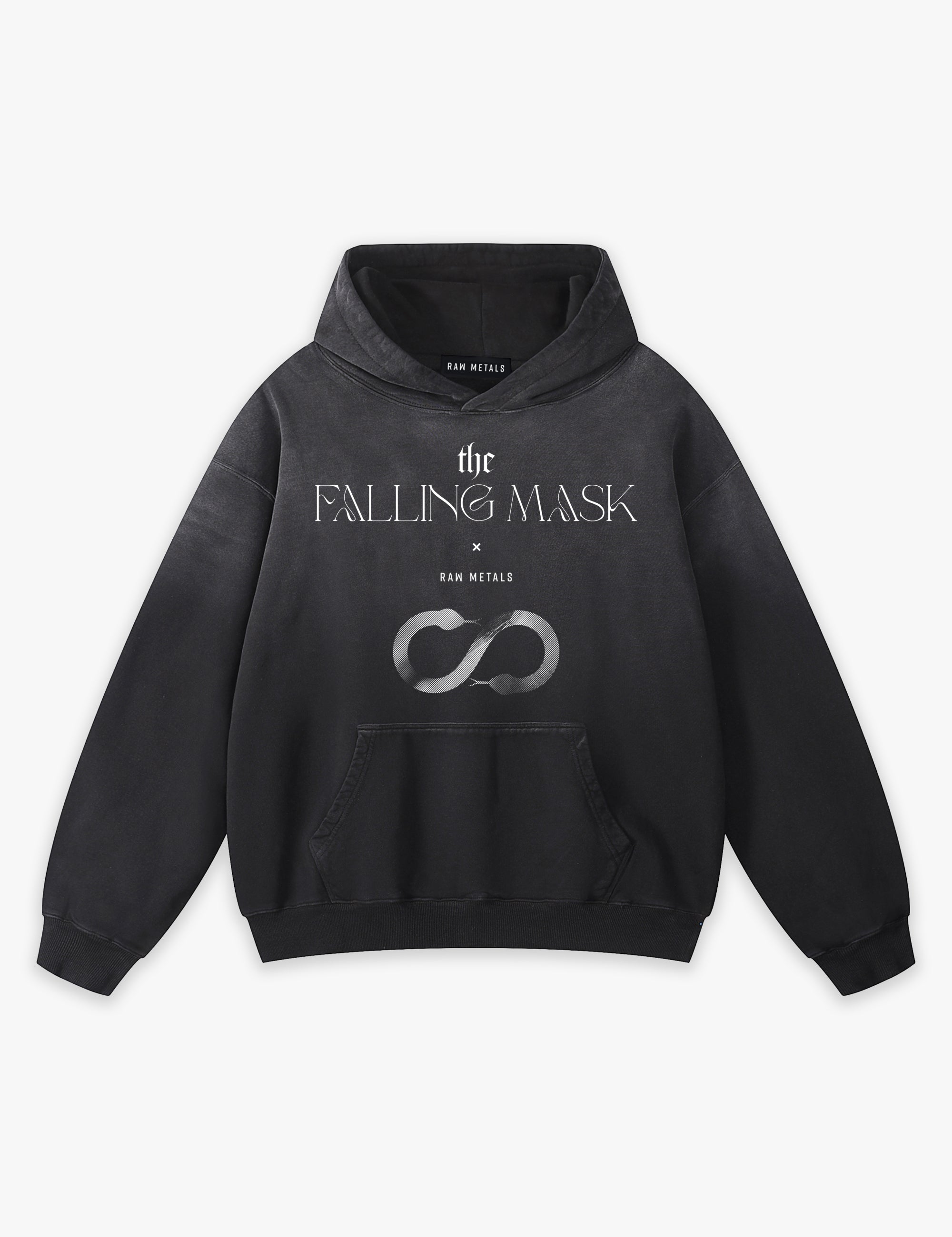RAW METALS Falling Mask Faded Hoodie in Black