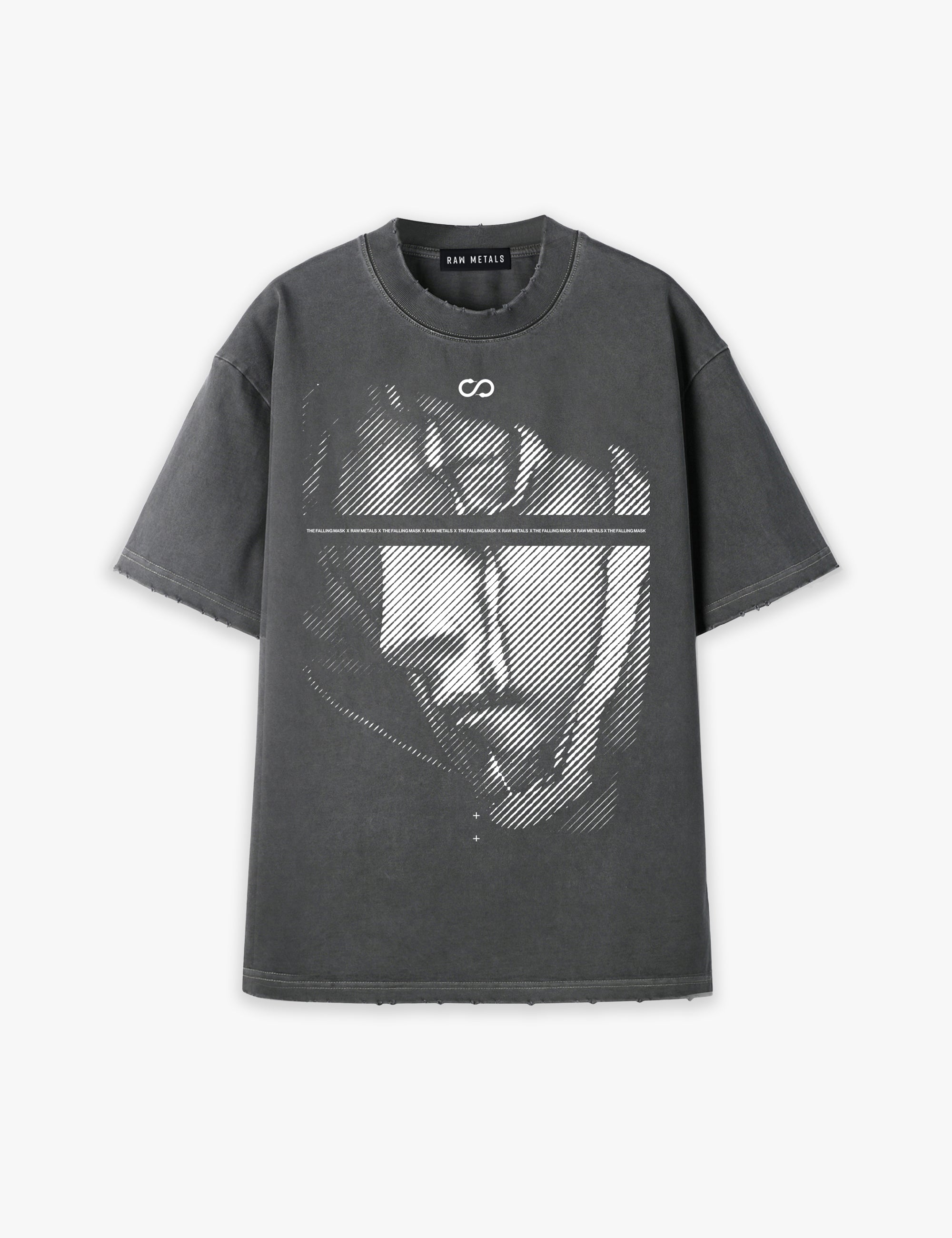 RAW METALS Falling Mask Oversized Distressed T-shirt in Charcoal