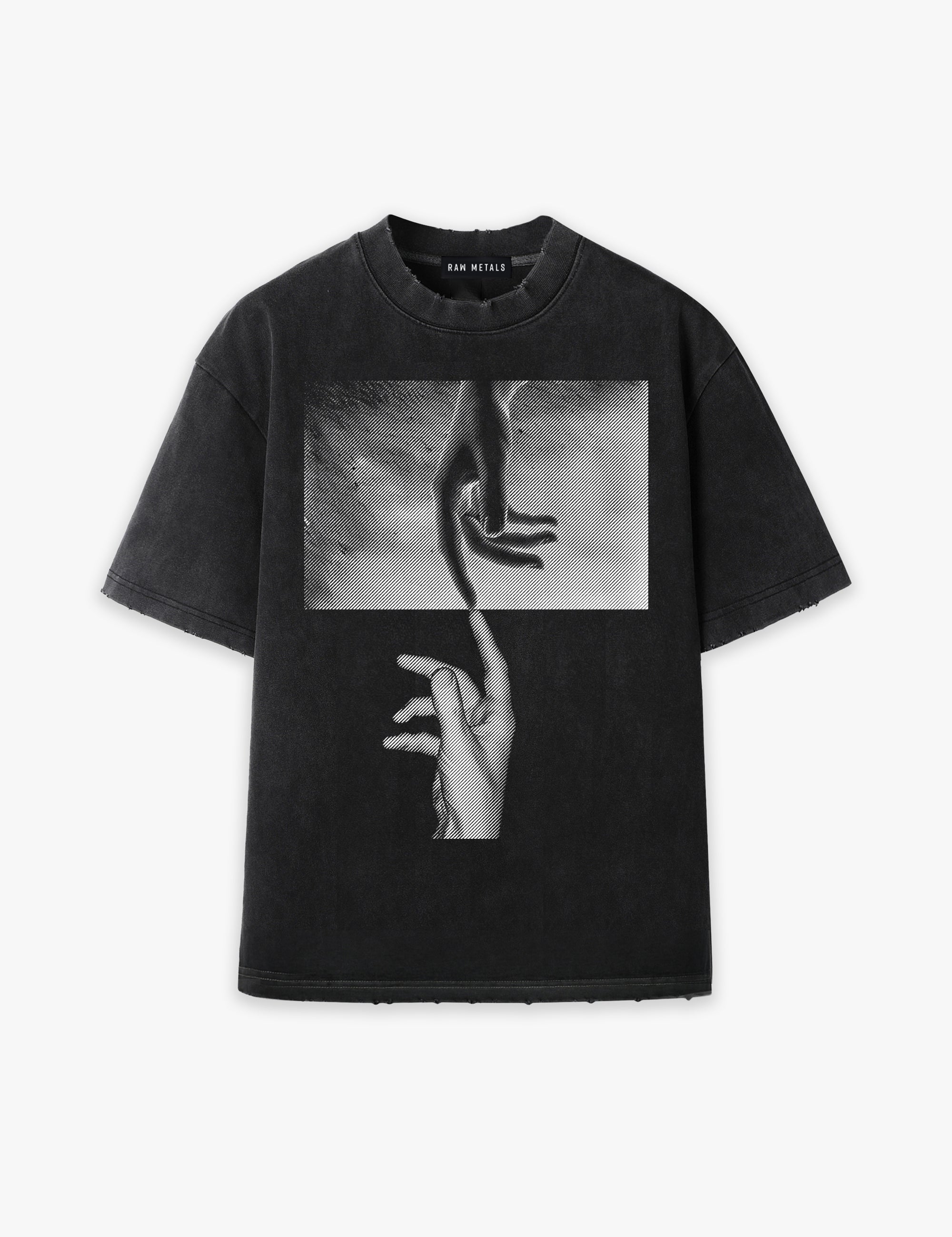 RAW METALS False Positive Oversized Distressed T-shirt in Black
