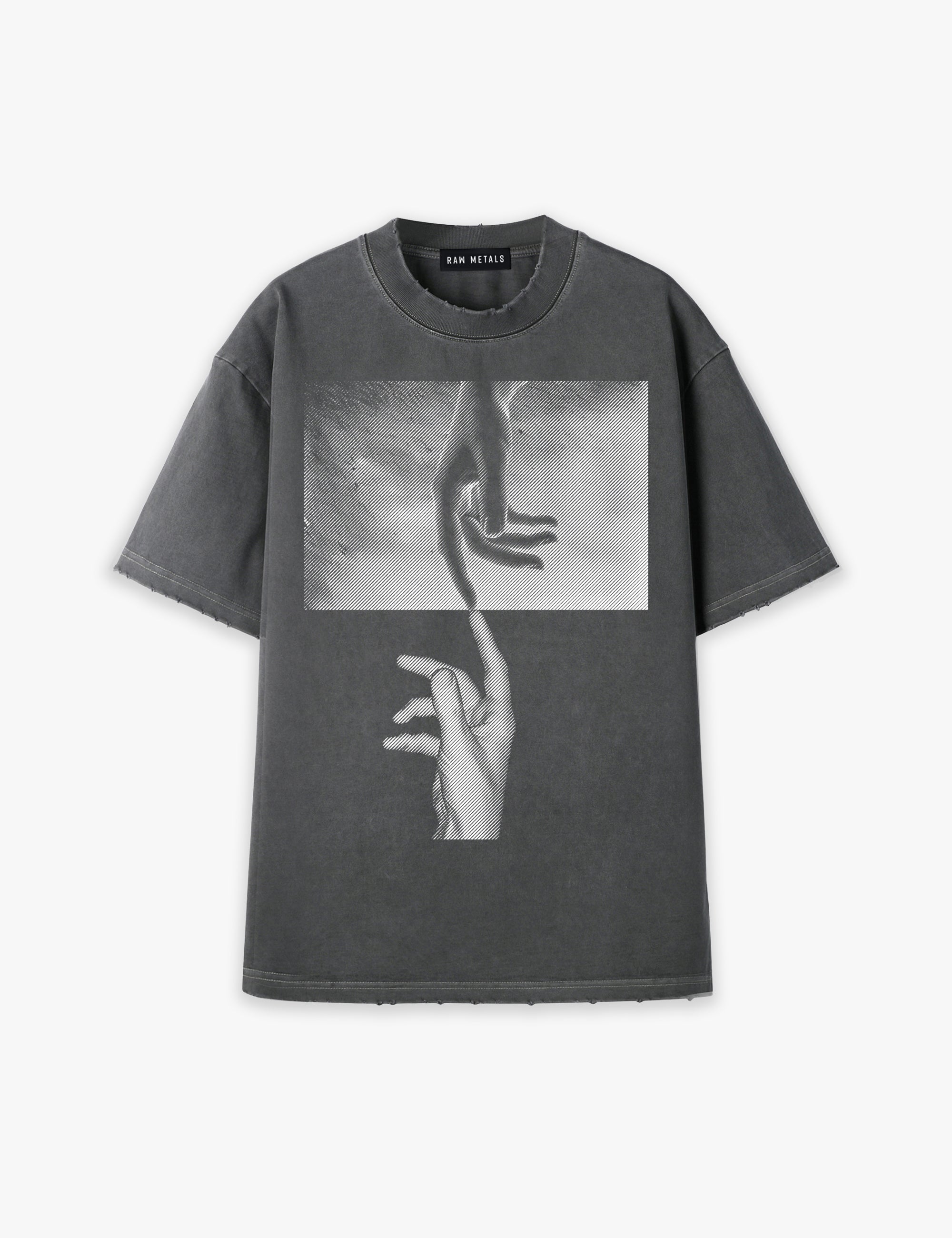RAW METALS False Positive Oversized Distressed T-shirt in Charcoal