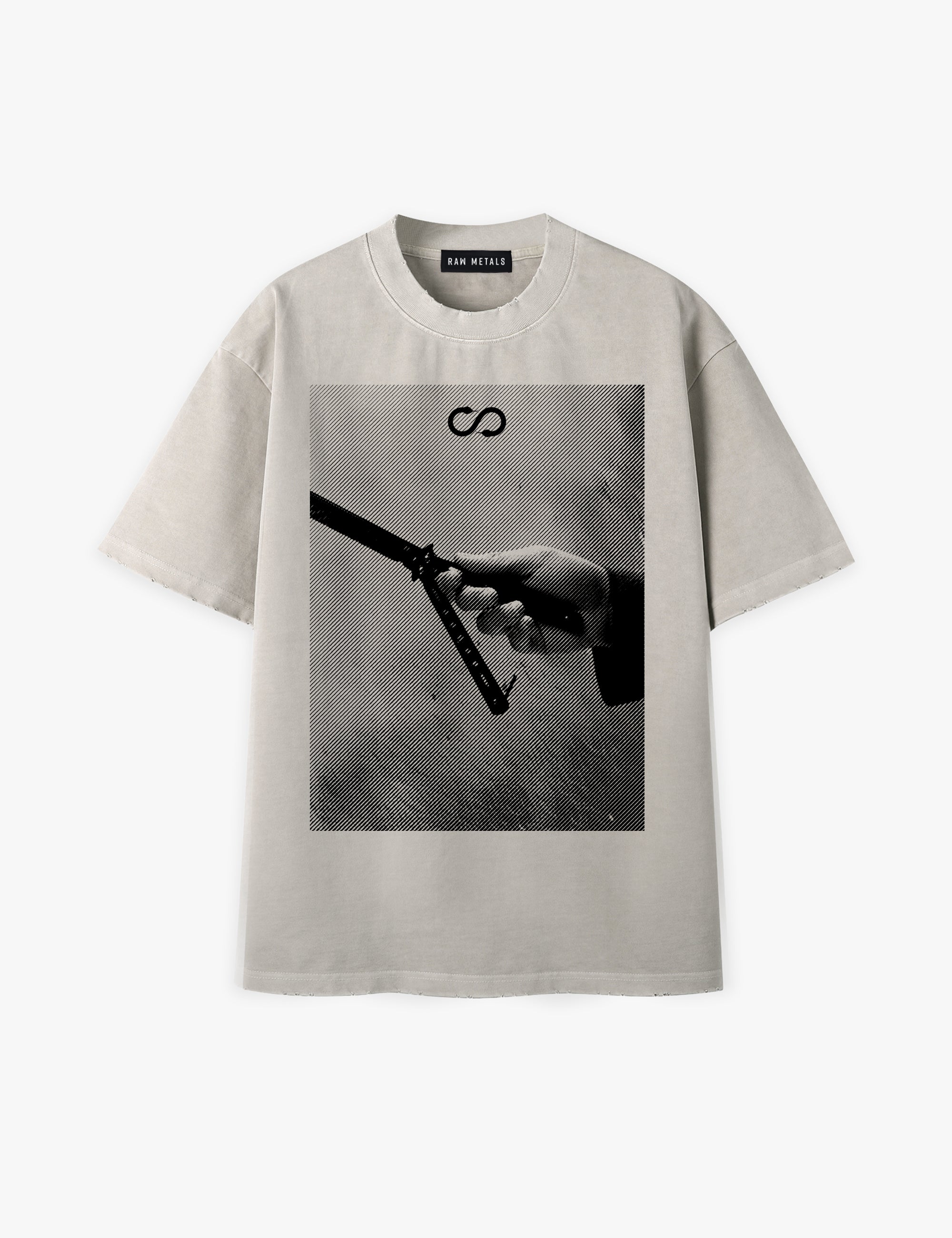 RAW METALS Natural Causes Oversized Distressed T-Shirt in Bone